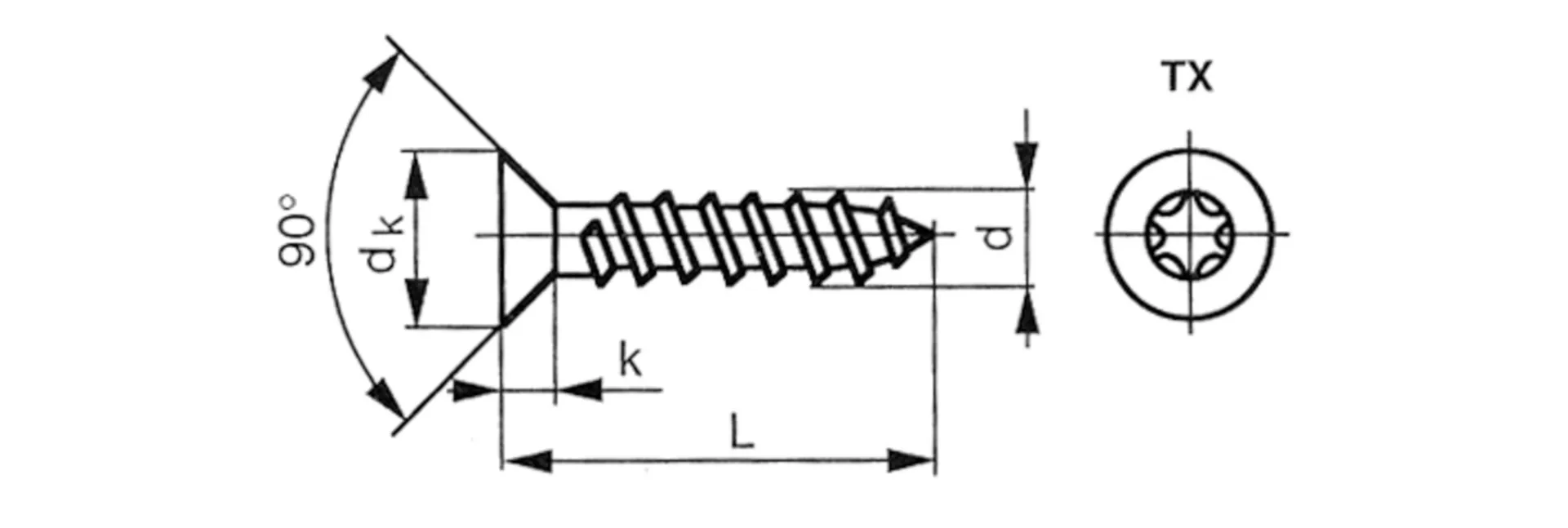 Spaanderplaatschroef VZK-T * 5.00 x 70/42 wit verzonken Torx deeldraad (200)