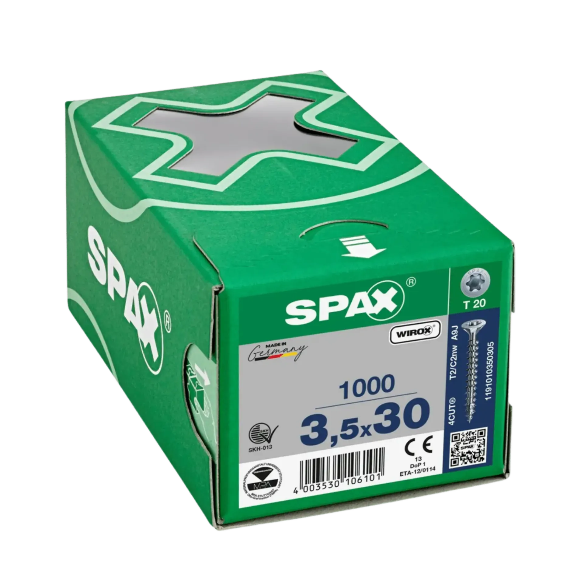 Vis à bois à filetage complet tête fraisée 3,5x30 TX20 Wirox 1000 pièces