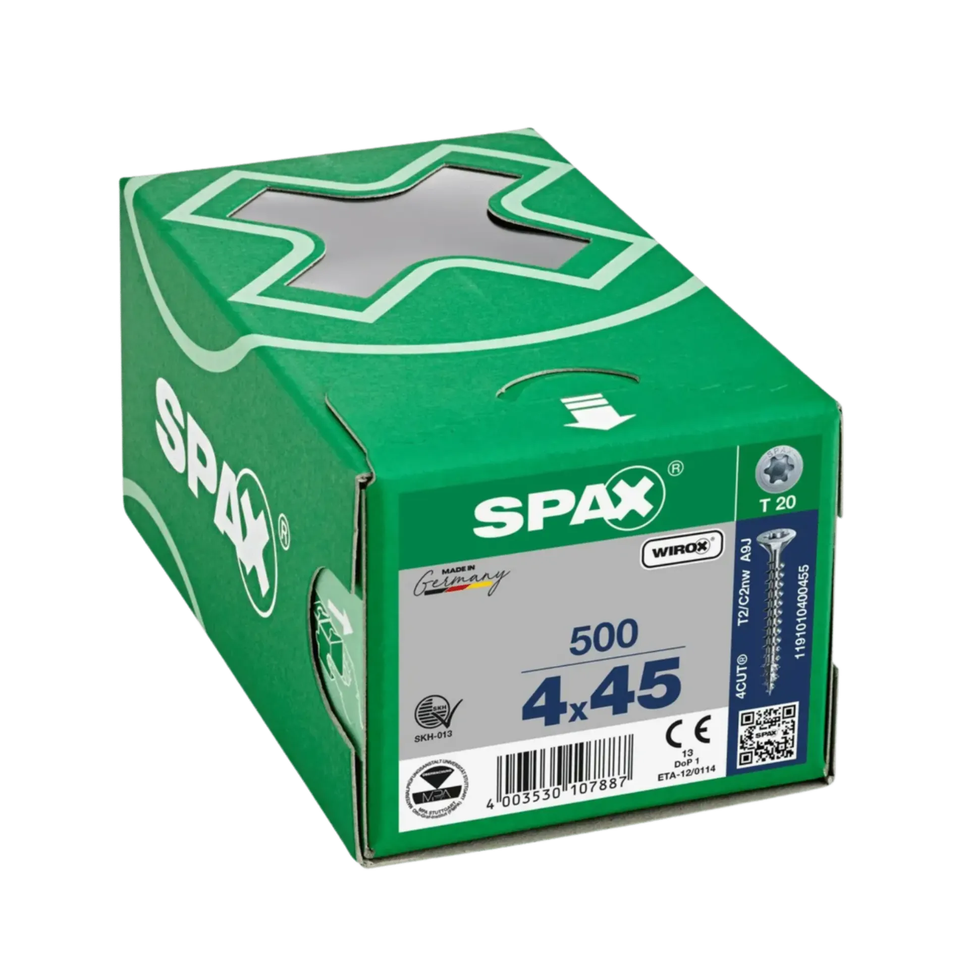 Vis à bois à filetage complet tête fraisée 4,0x45 TX20 Wirox 500 pièces