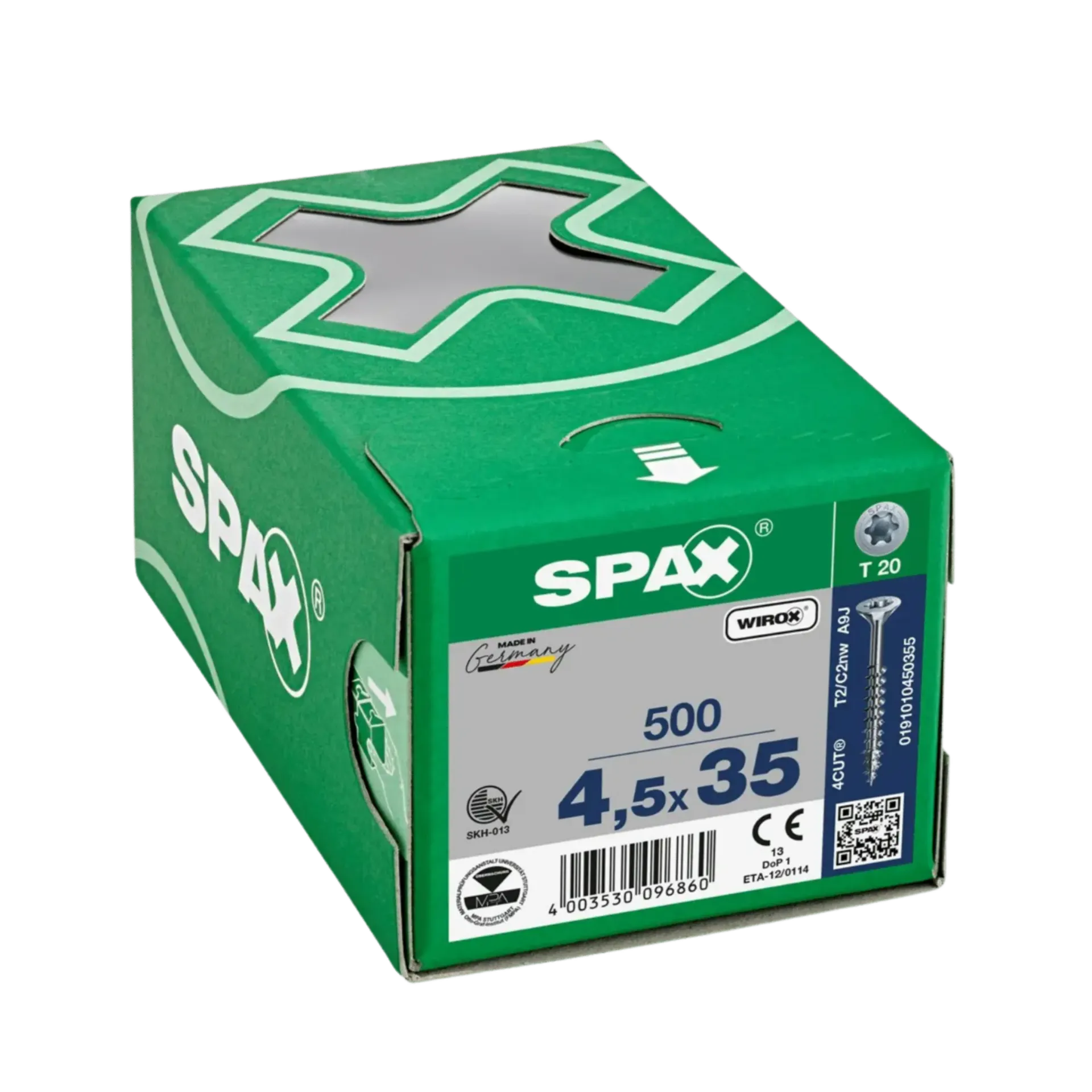 Houtschroef deeldraad verzonken kop 4,5x35 TX20 Wirox 500st