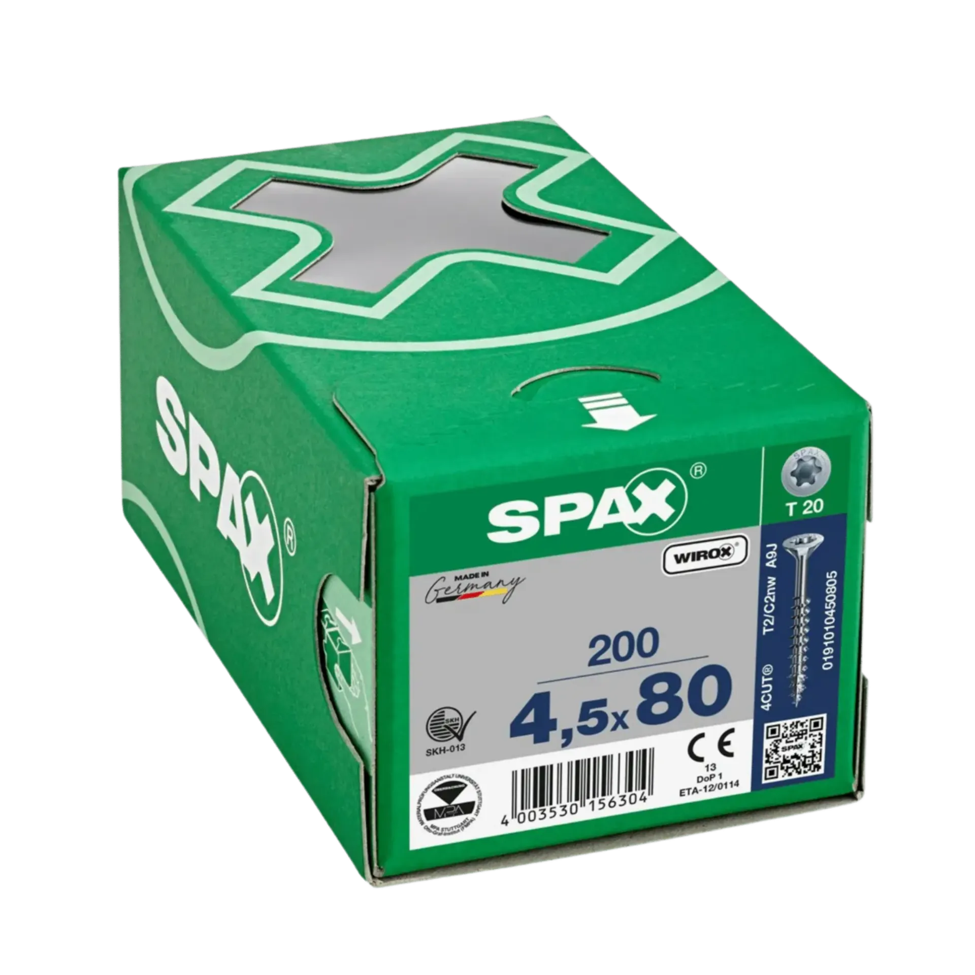Houtschroef deeldraad verzonken kop 4,5x80 TX20 Wirox 200st