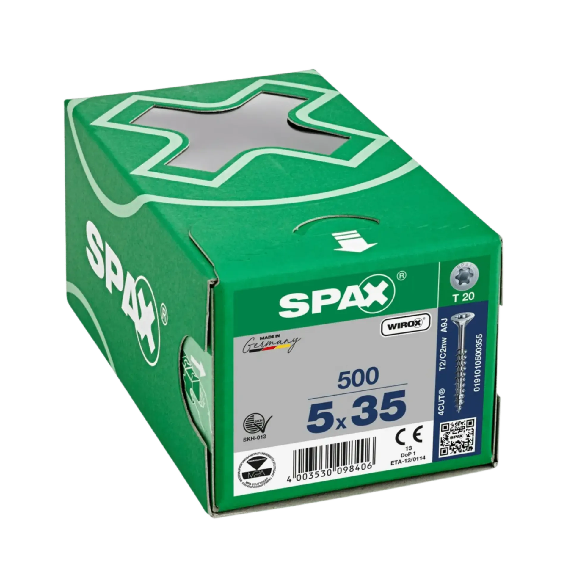 Houtschroef deeldraad verzonken kop 5,0x35 TX20 Wirox 500st