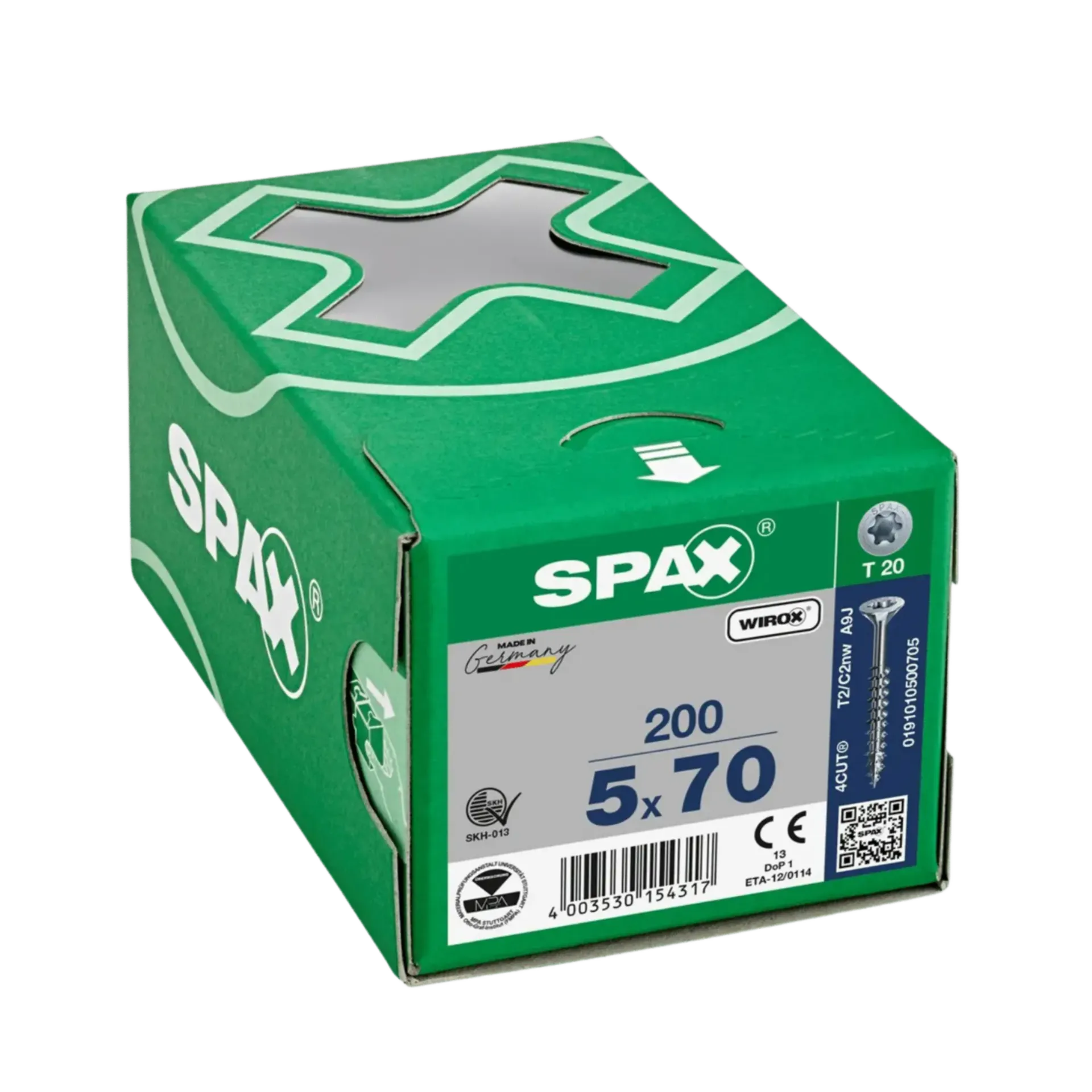 Vis à bois à filetage partiel tête fraisée 5,0x70 TX20 Wirox 200 pièces