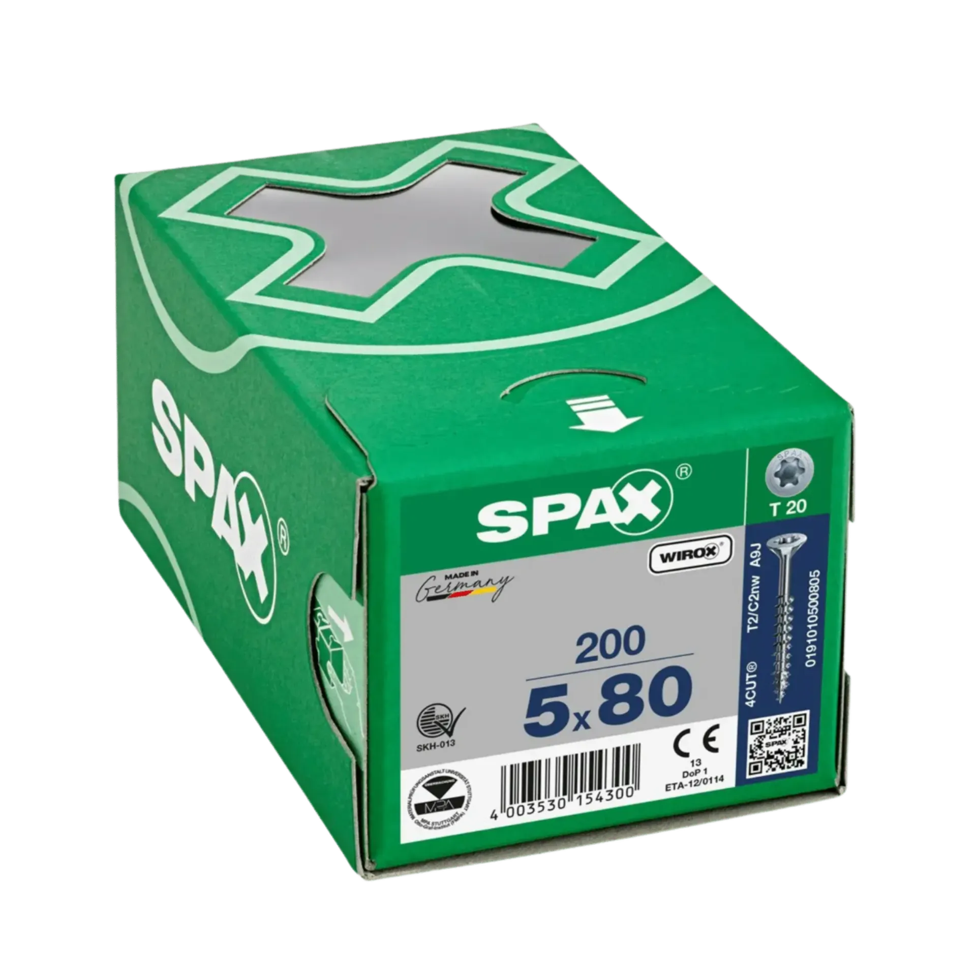 Vis à bois à filetage partiel tête fraisée 5,0x80 TX20 Wirox 200 pièces Vis à bois à filetage partiel tête fraisée 5,0x80 TX20 Wirox 200 pièces