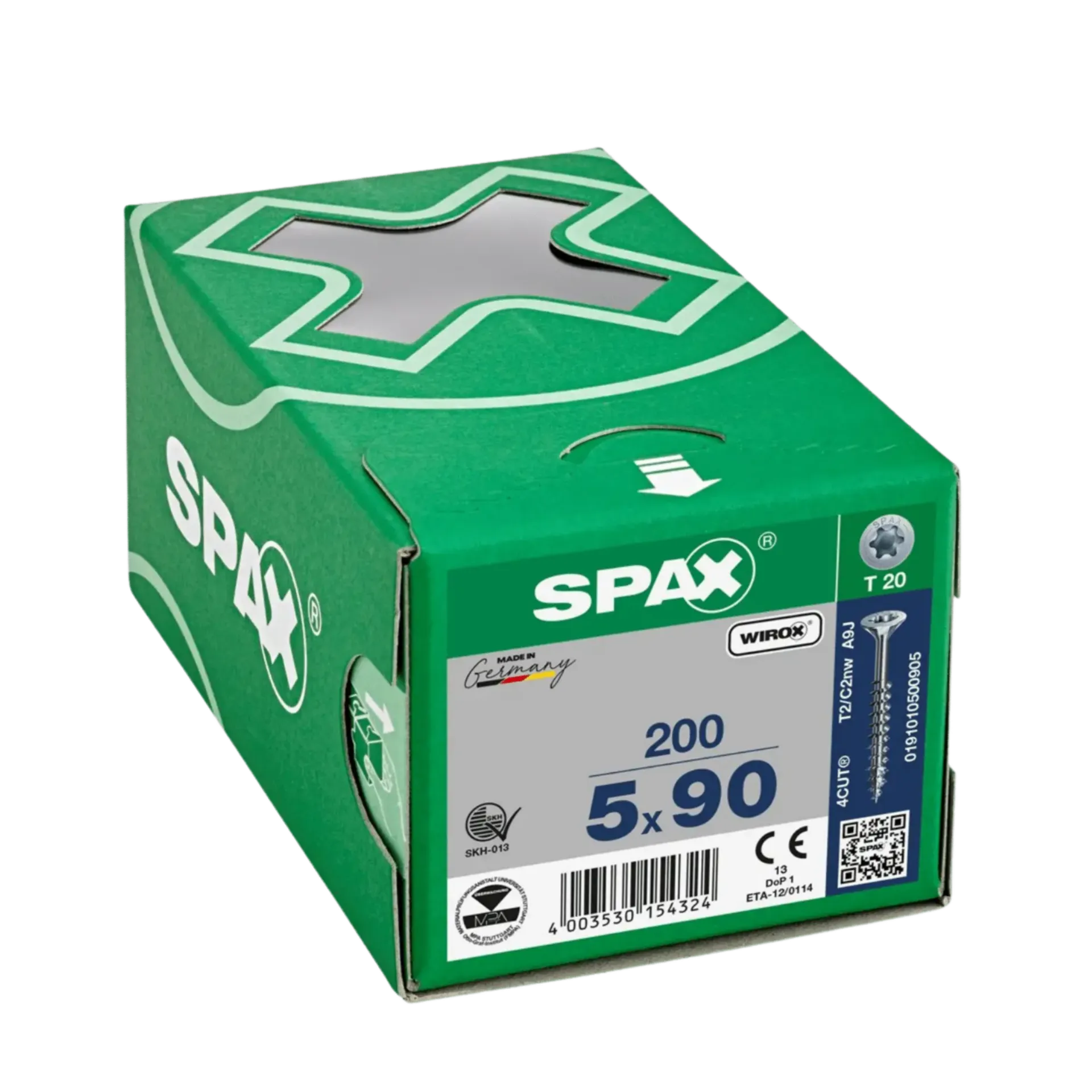 Vis à bois à filetage partiel tête fraisée 5,0x90 TX20 Wirox 200 pièces