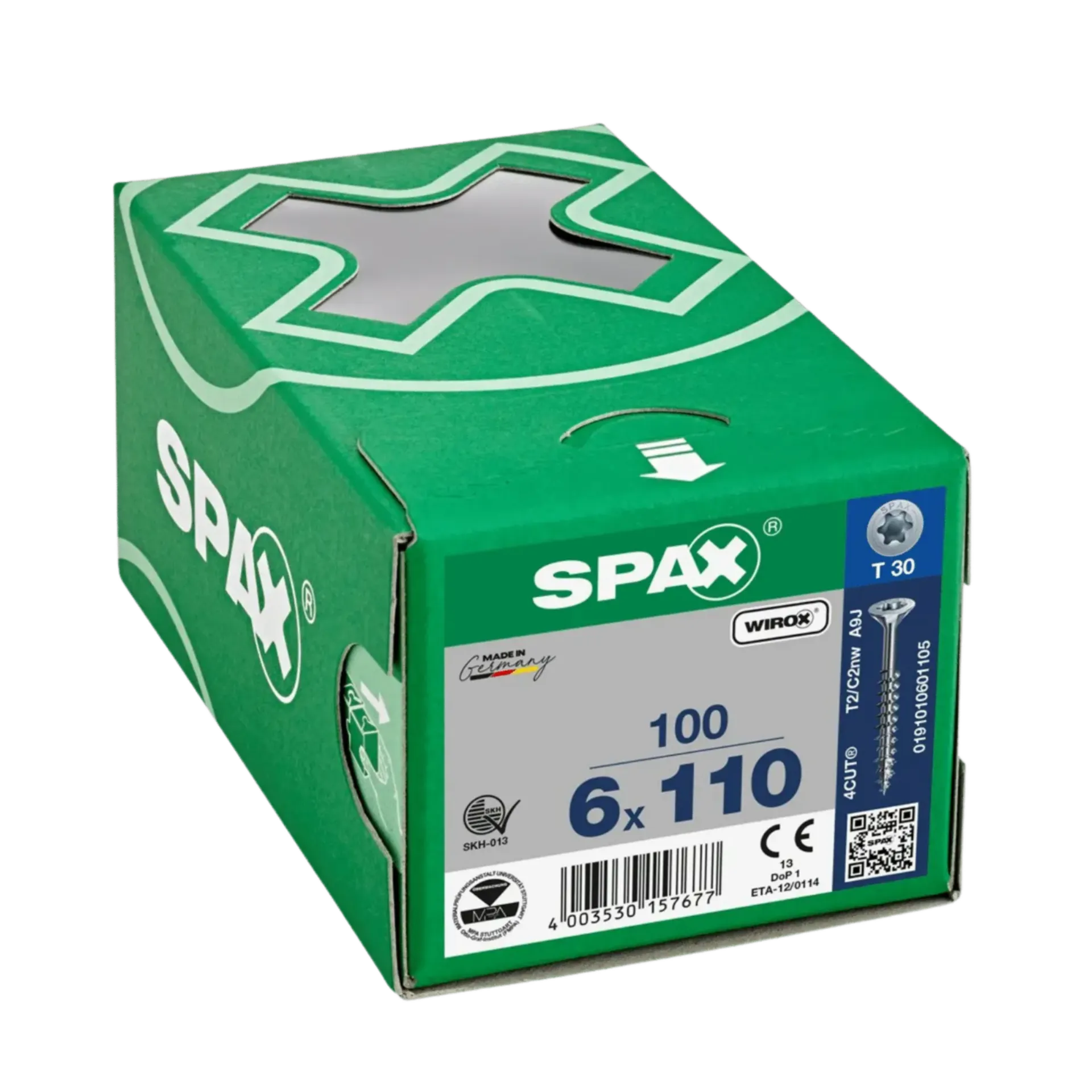 Vis à bois à filetage partiel tête fraisée 6,0x110 TX30 Wirox 100 pièces