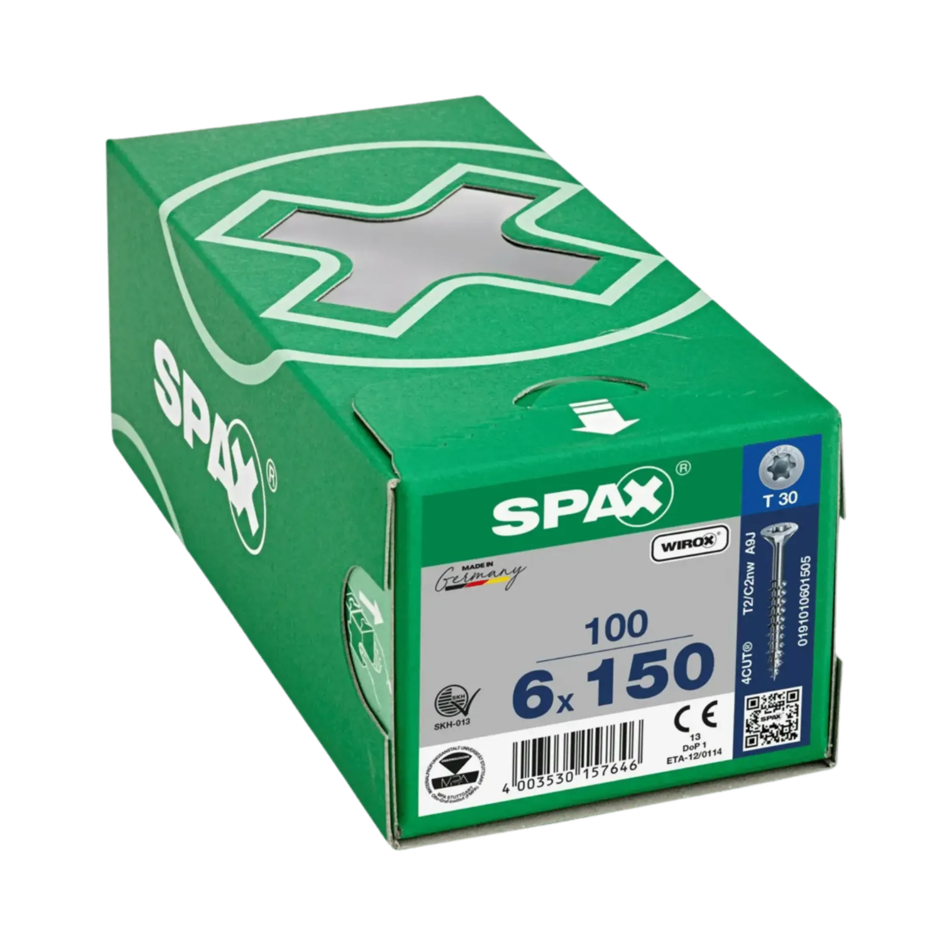 Houtschroef deeldraad verzonken kop 6,0x150 TX30 Wirox 100st