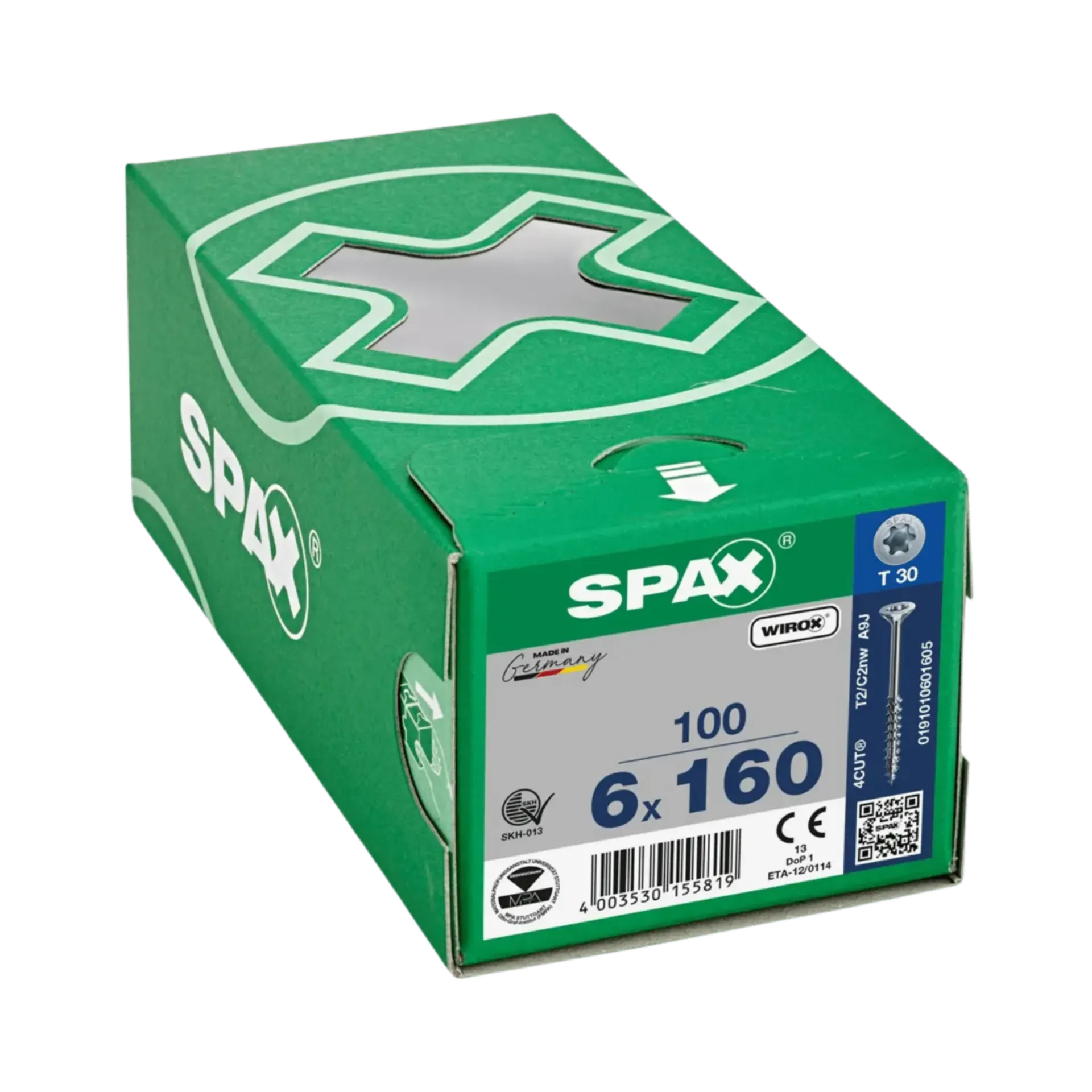 Houtschroef deeldraad verzonken kop 6,0x180 TX30 Wirox 100st