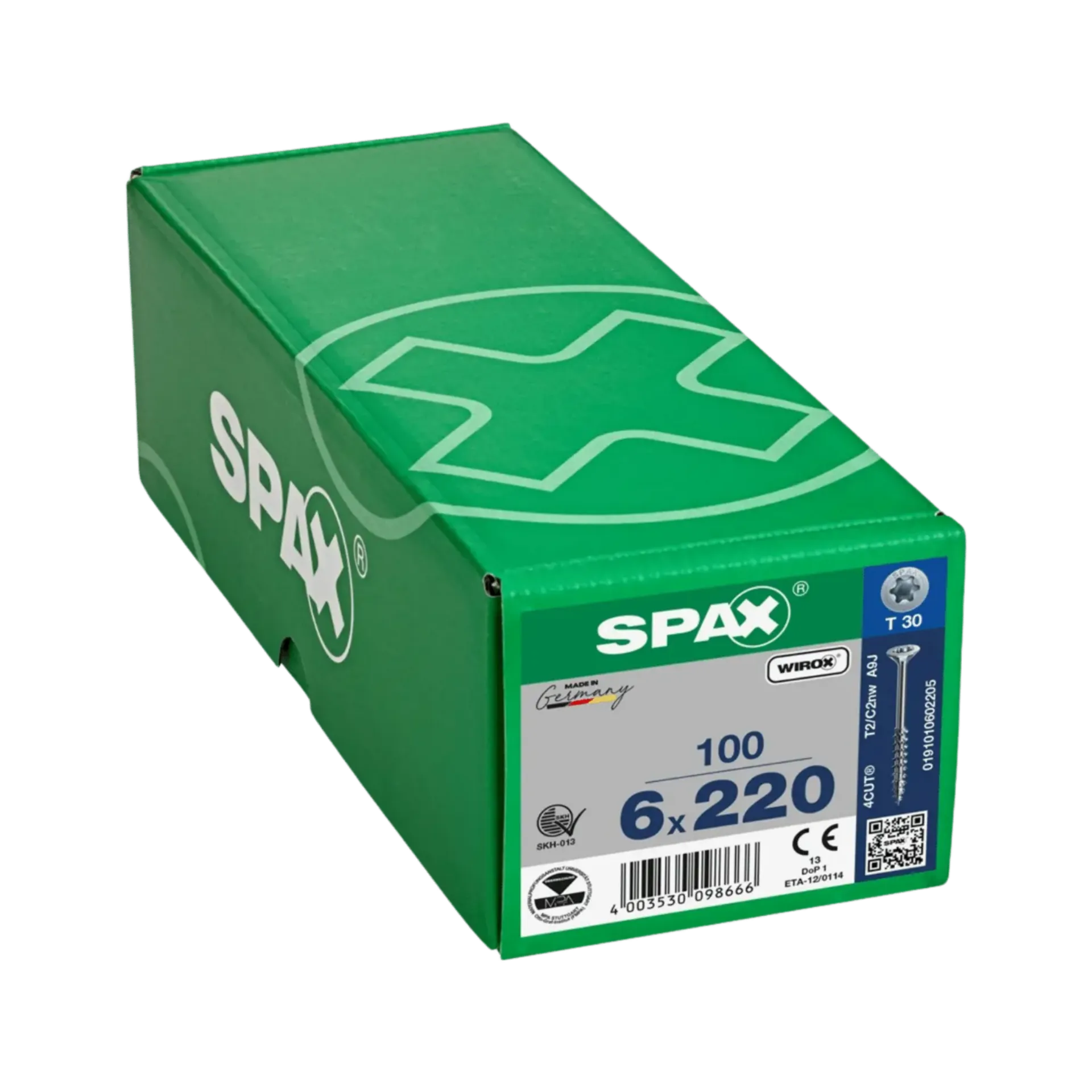 Houtschroef deeldraad verzonken kop 6,0x220 TX30 Wirox 100st