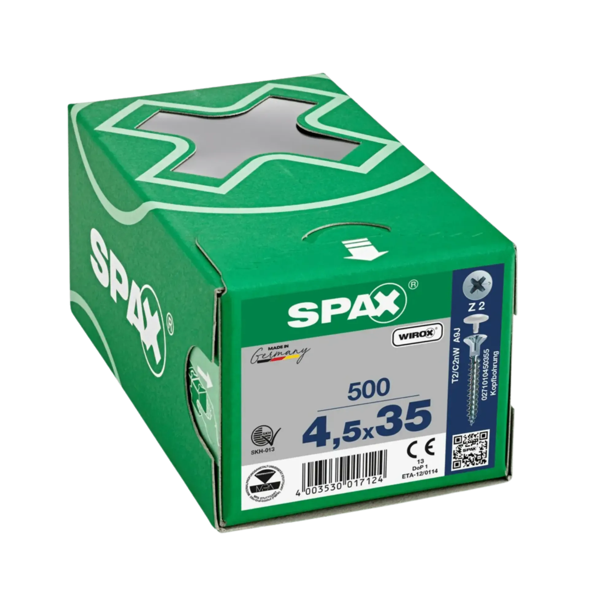 Houtschroef kopboring voldraad verzonken kop 4,5x35 PZ2 Wirox 500st