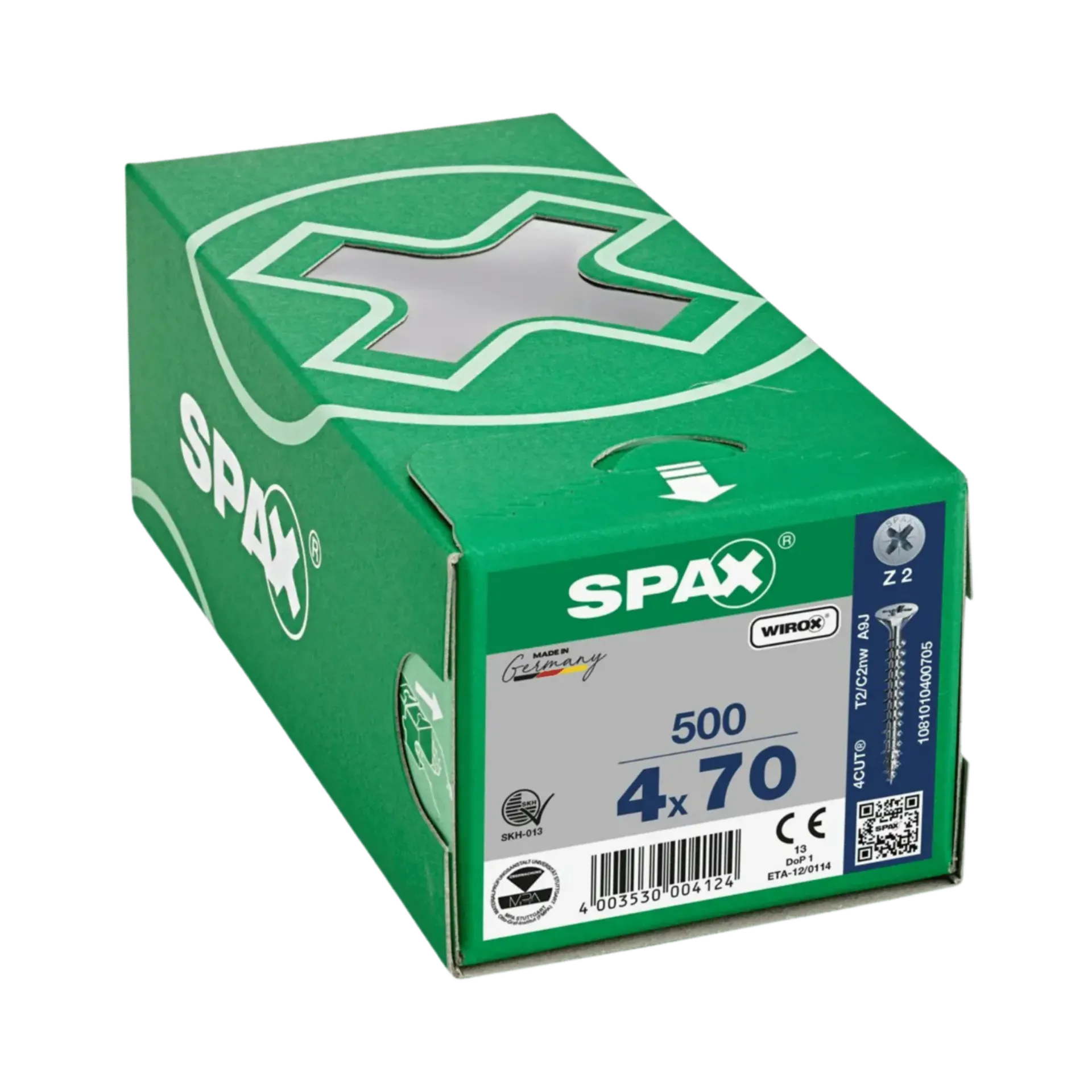 Houtschroef voldraad verzonken kop 4,0x70 PZ2 Wirox 500st