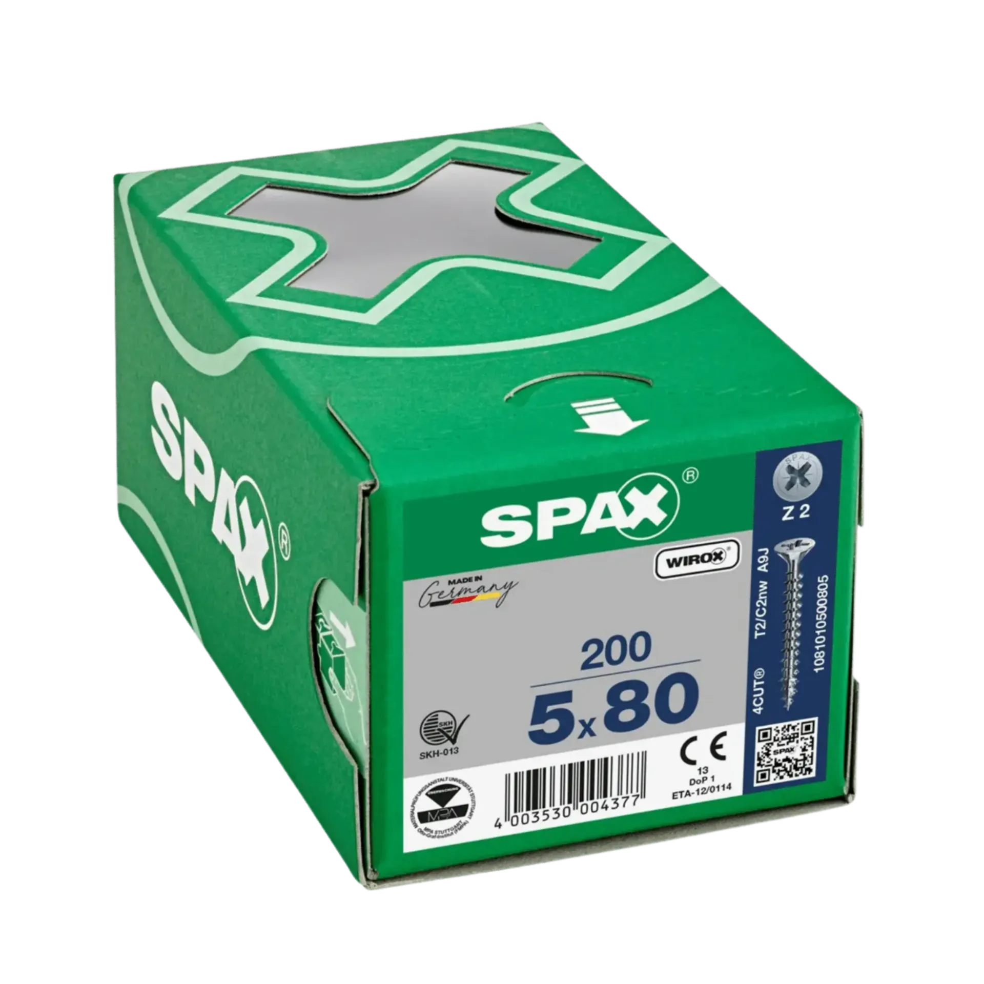 Vis à bois à filetage complet tête fraisée 5,0x80 PZ2 Wirox 200 pièces