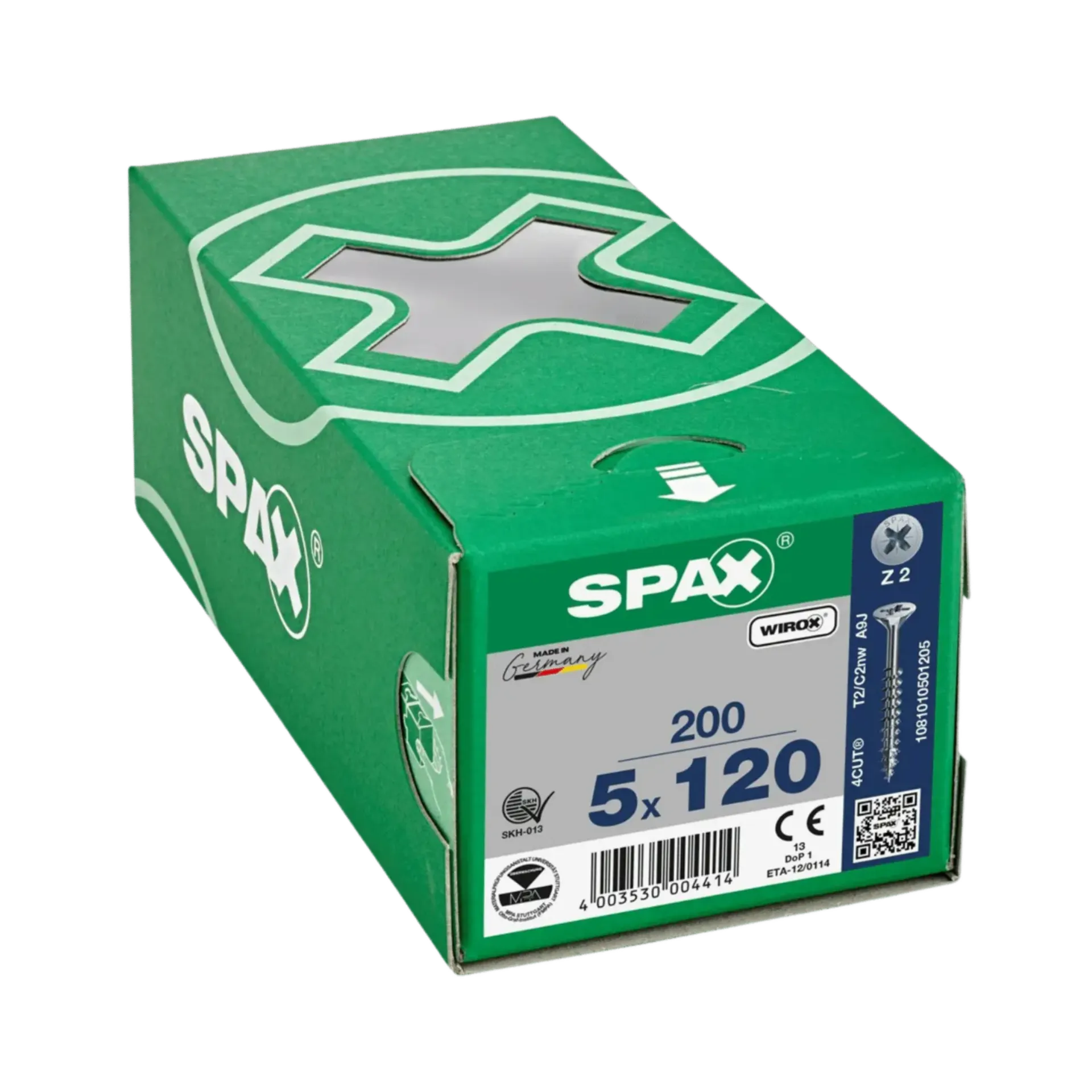 Houtschroef deeldraad verzonken kop 5,0x120 PZ2 Wirox 200st