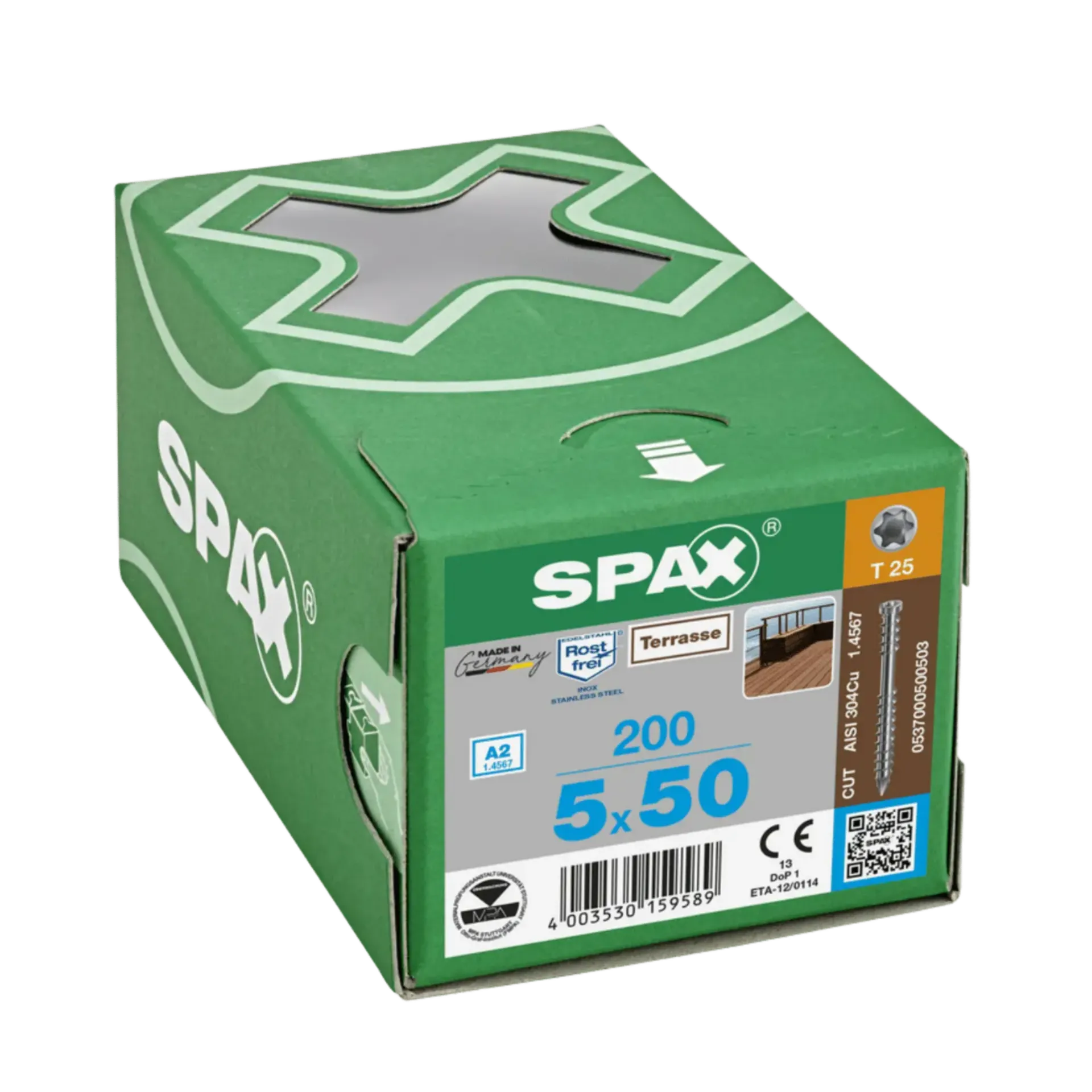 Terrasschroef fixeerdraad cylinderkop 5,0x50 TX25 inox 200st Terrasschroef fixeerdraad cylinderkop 5,0x50 TX25 inox 200st