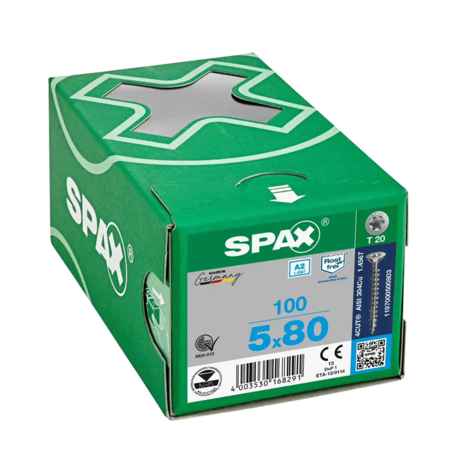 Vis à bois à filetage complet tête fraisée 5,0x80 TX20 inox 100 pièces