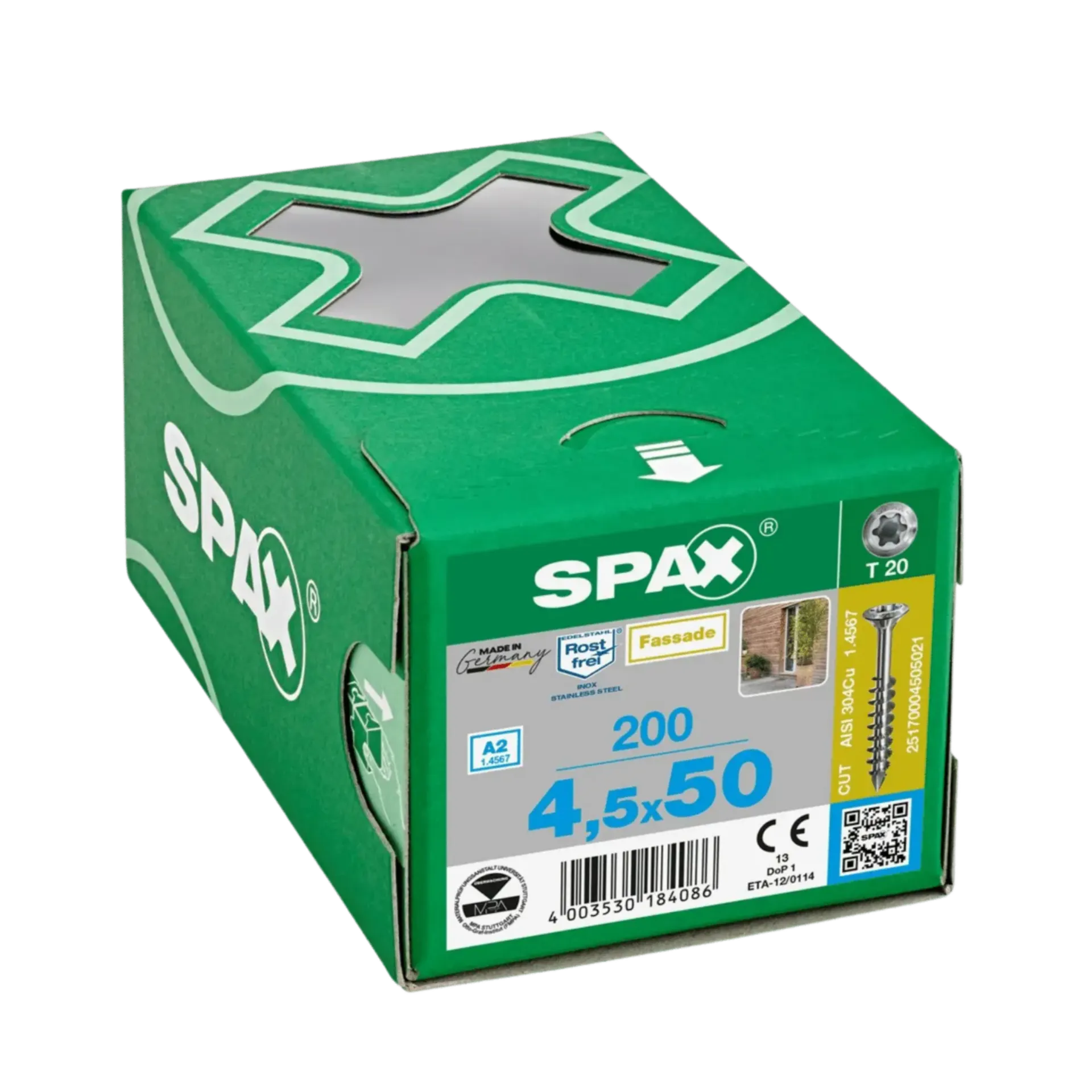 Houtschroef voor gevel deeldraad lenskop 4,5x50 TX20 inox 200st