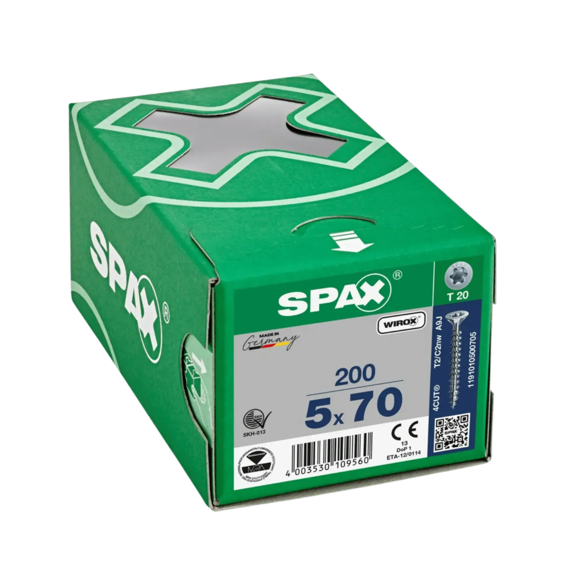 Vis à bois à filetage complet tête fraisée 5,0x70 TX20 Wirox 200 pièces