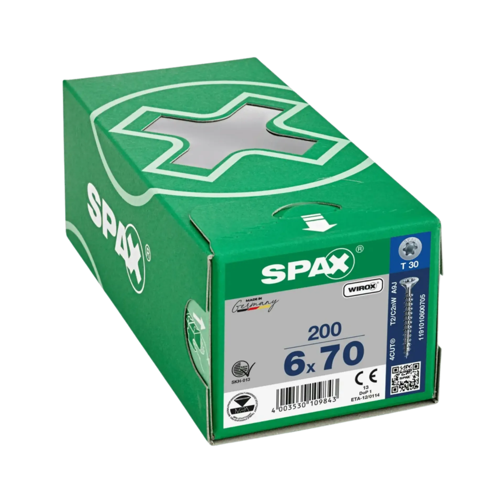 Vis à bois à filetage complet tête fraisée 6,0x70 TX30 Wirox 200 pièces Vis à bois à filetage complet tête fraisée 6,0x70 TX30 Wirox 200 pièces