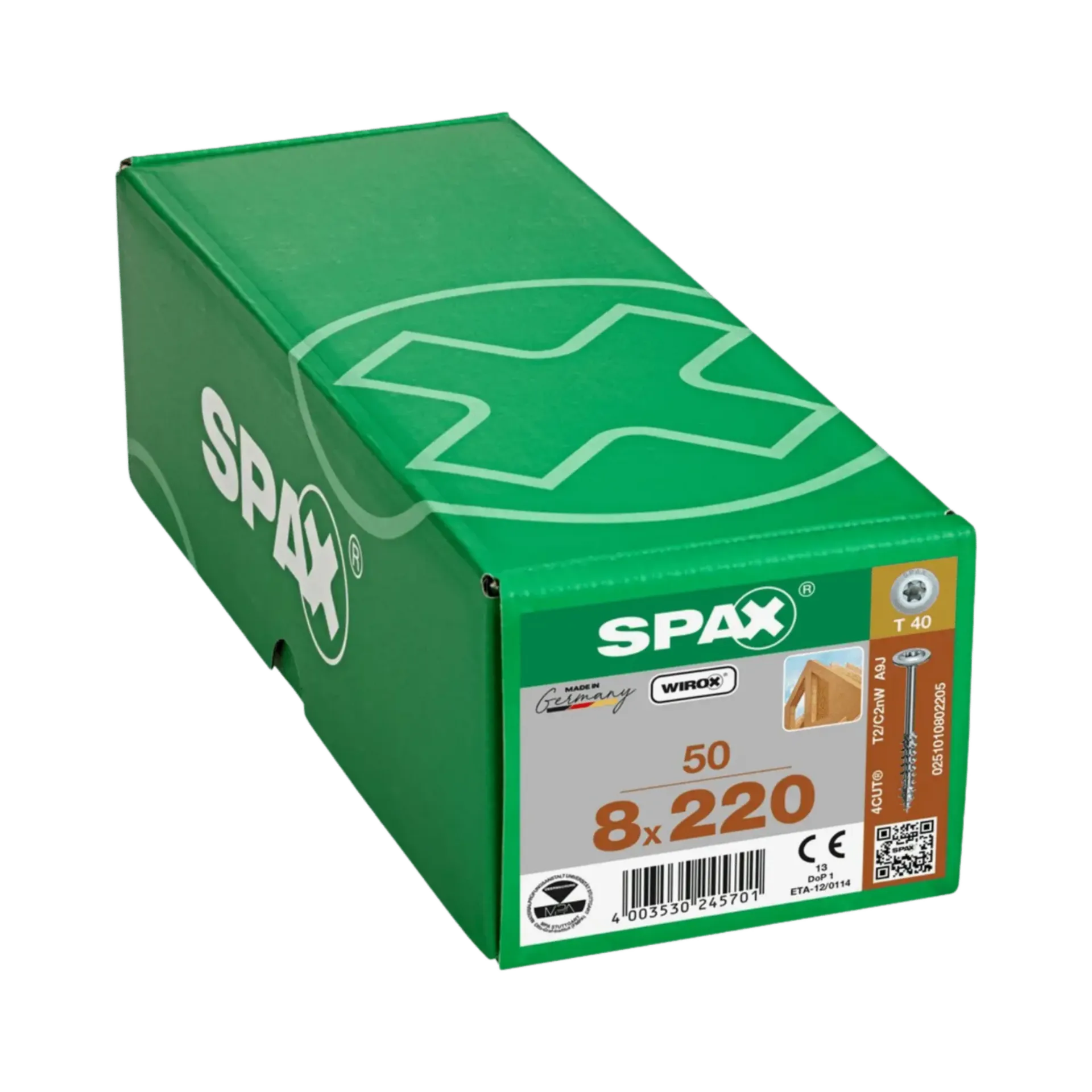 Vis de construction à filetage partiel tête disque 8,0x220 TX40 Wirox 50 pièces