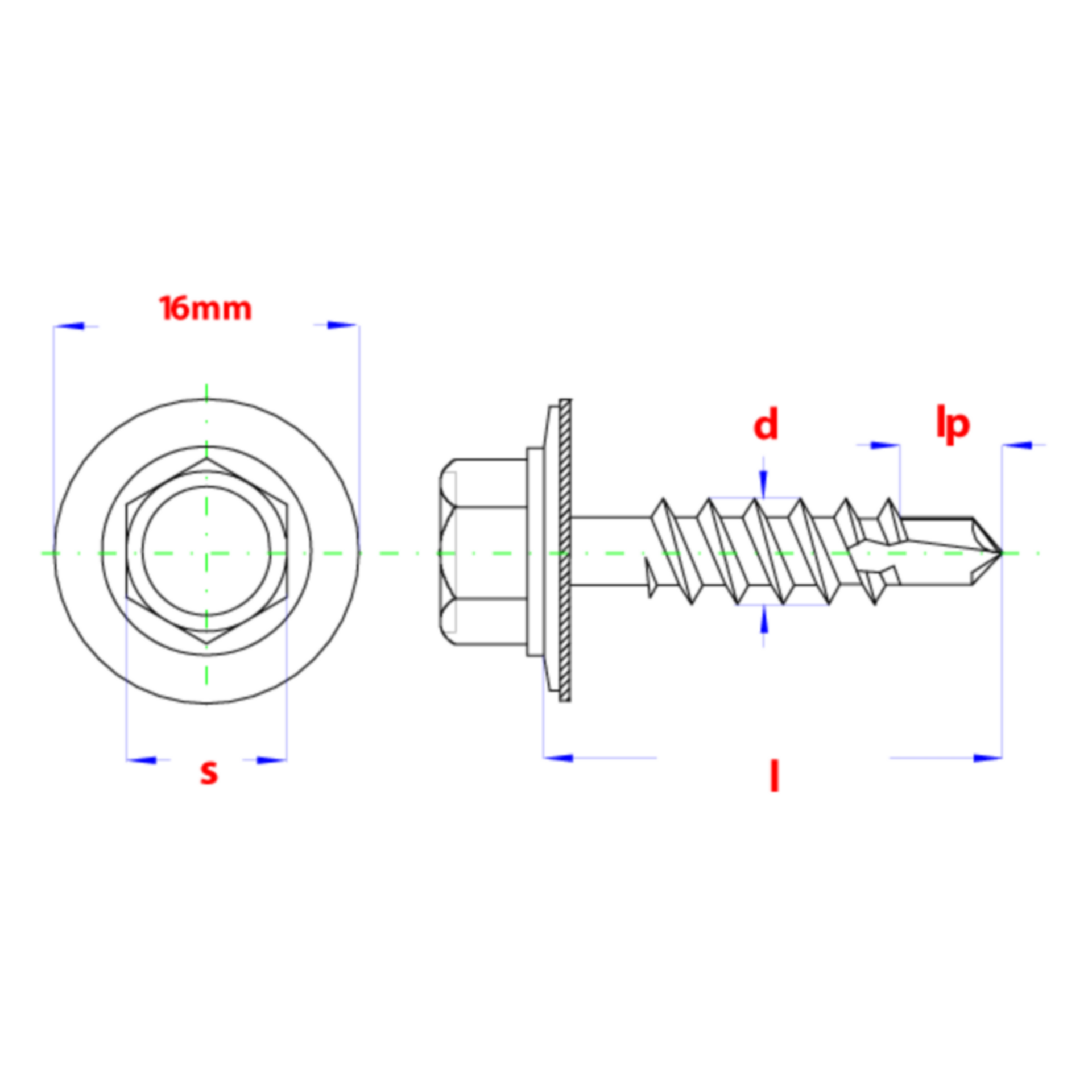 Zelfborende schroef 6.3x75 - Boorpunt NR3 - Zeskant verzonken met neopreen (200)
