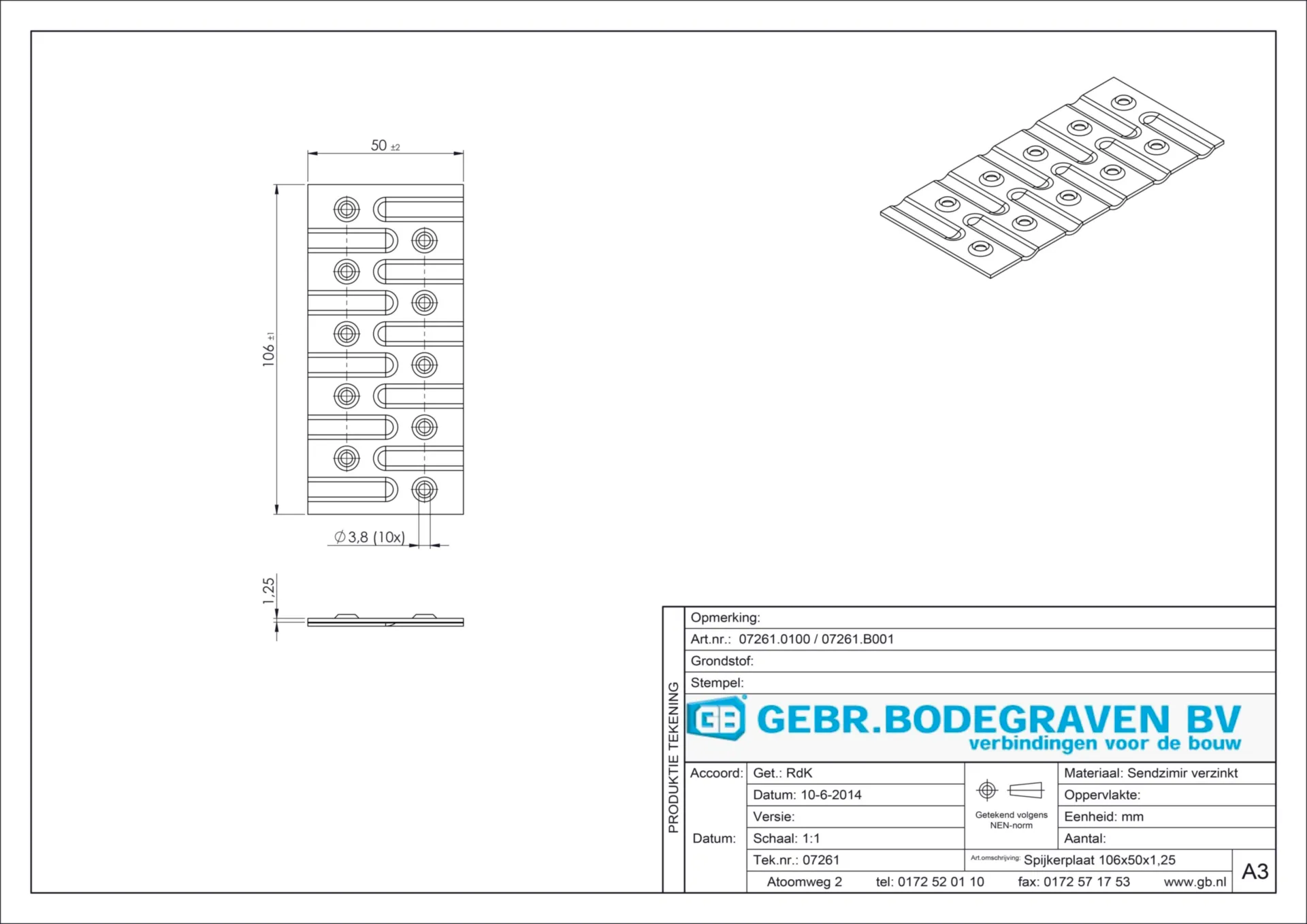 07261 PLAQUES A CLOUER 106 X 50 X 1,25mm ZINGUE (100)