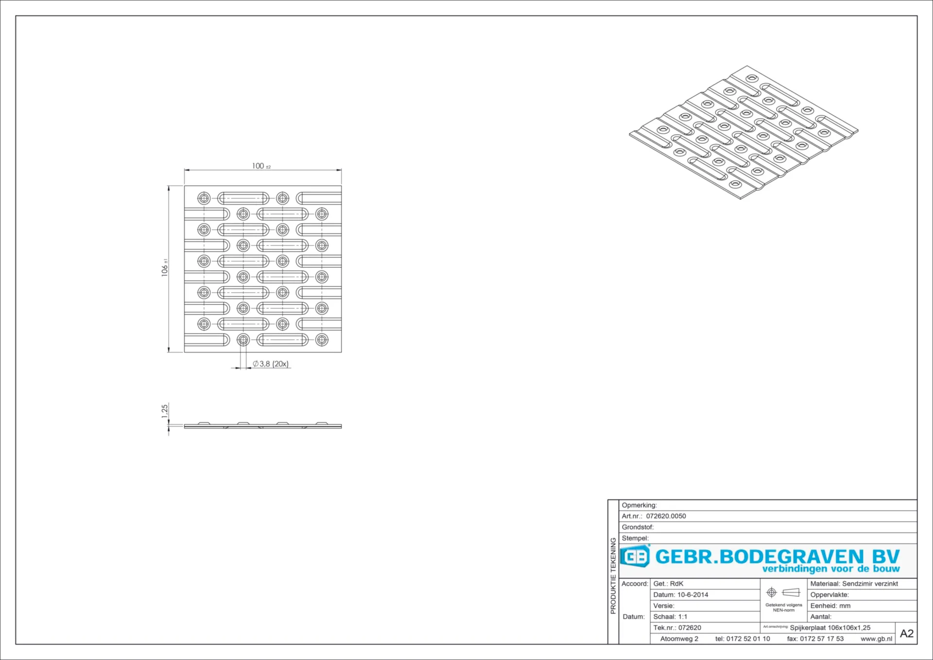 072620 PLAQUES A CLOUER 106 X 100 X 1,25mm ZINGUE (50)