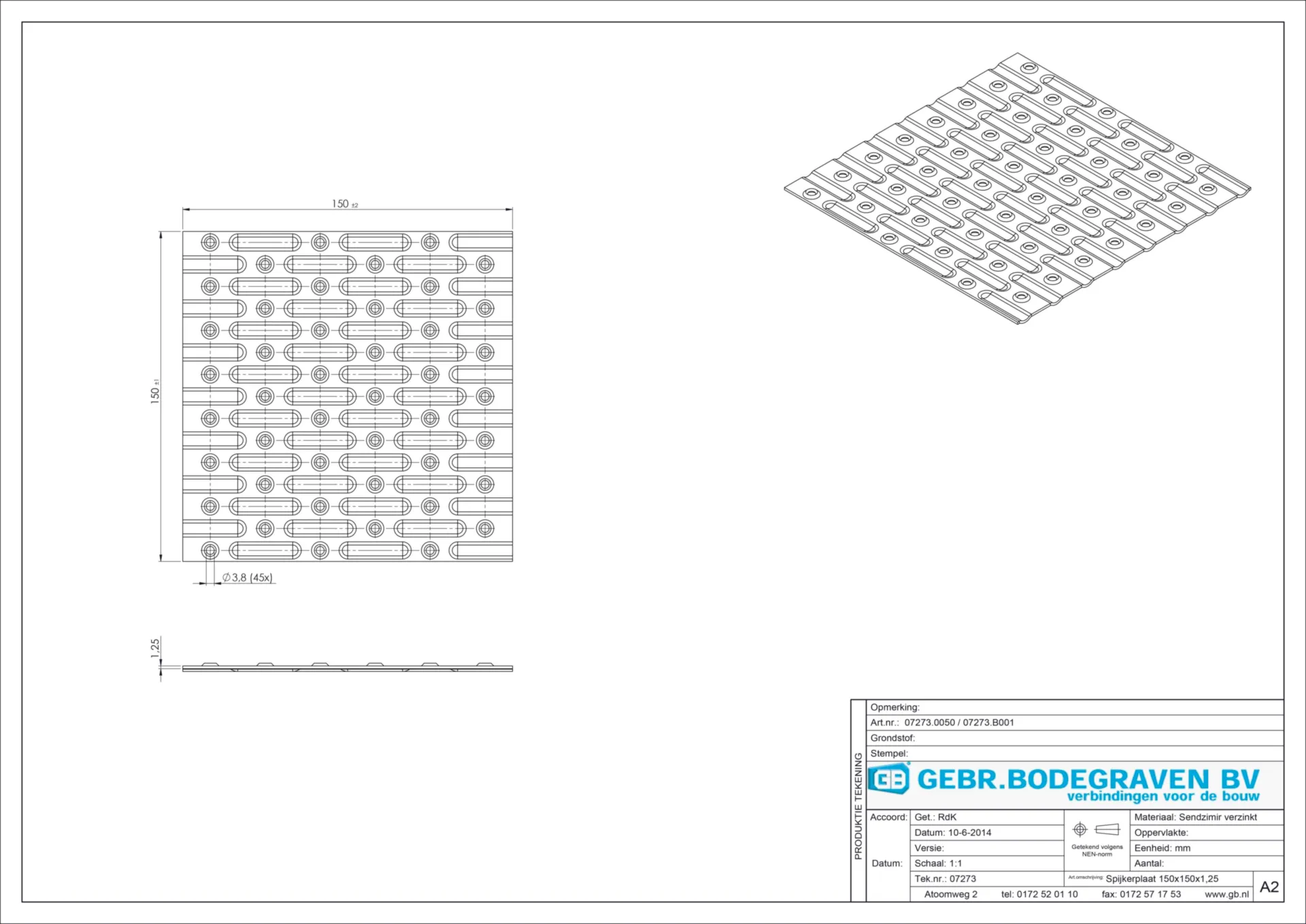 07273 PLAQUES A CLOUER 150 X 150 X 1,25mm ZINGUE (50)