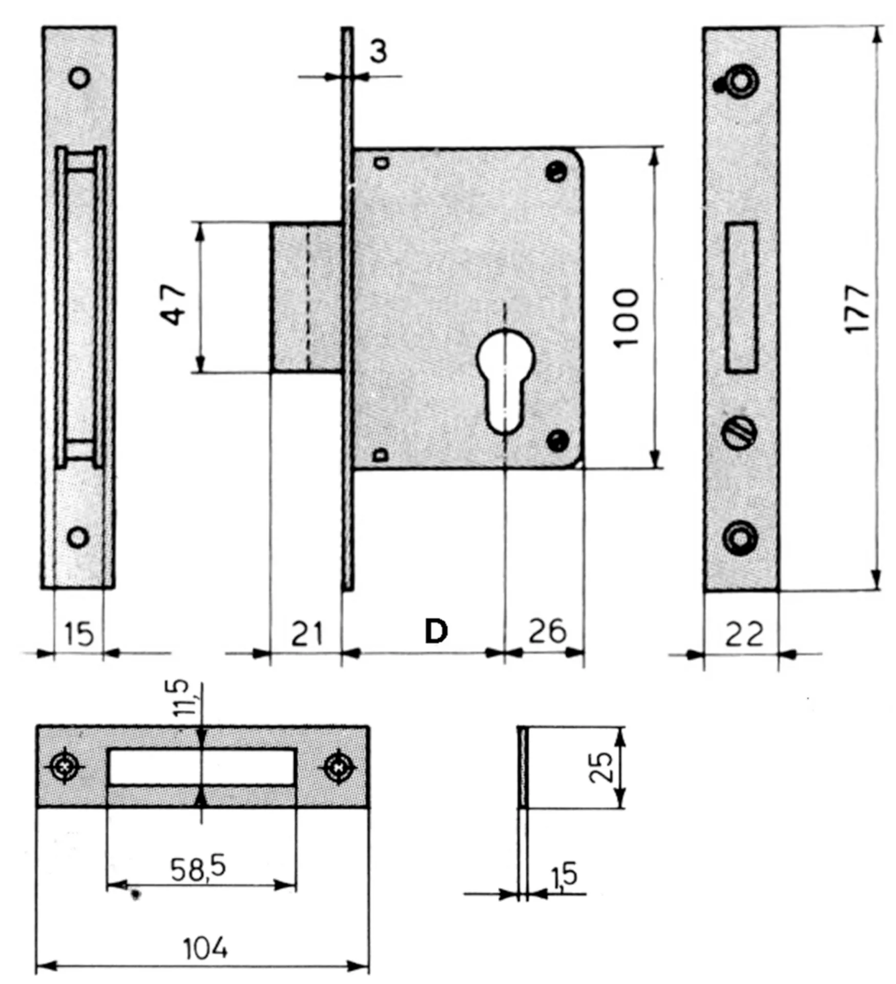 Cisa 52310 Dormant PZ (entrée 60 mm, têtière laiton jaune)