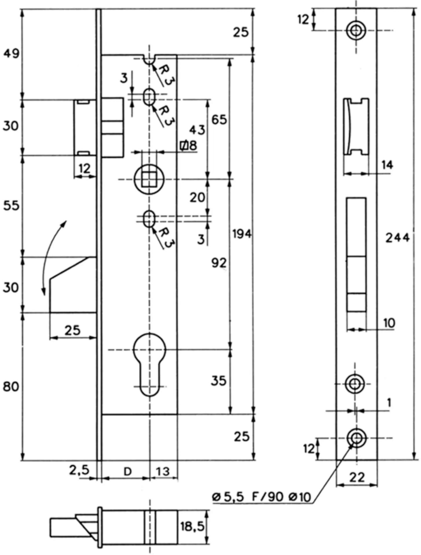 Stremler 2360.41.0 dag-nachtslot (doornmaat 28 mm, inox voorplaat)