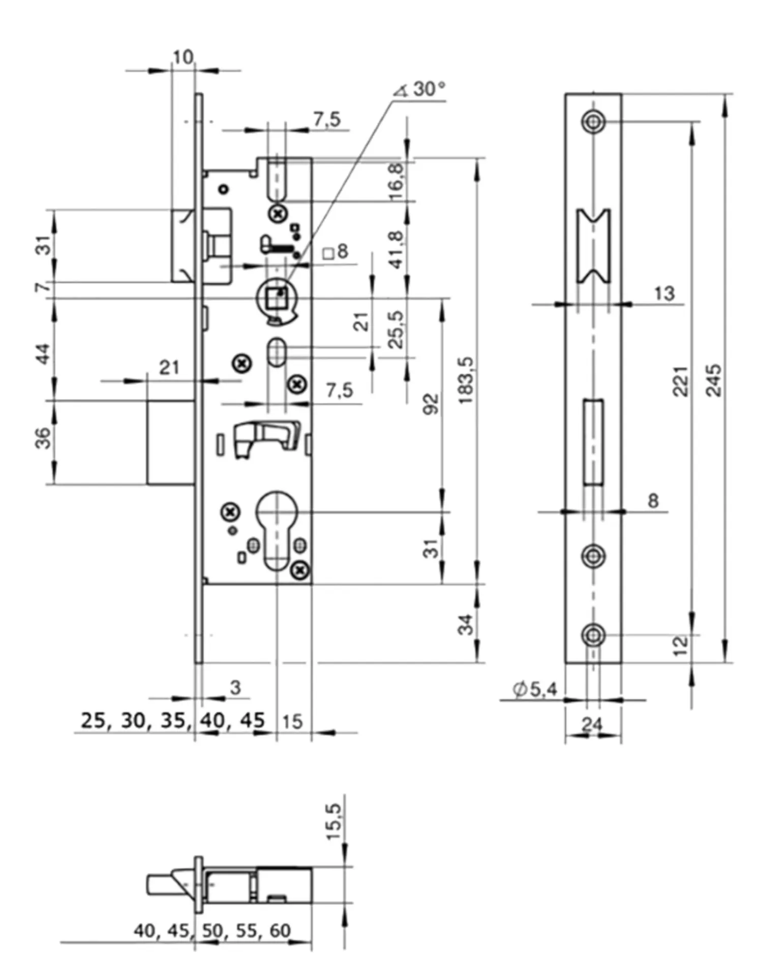 DAG-NACHTSLOT PZ 1438 - 45 - 92 - VOORPLAAT INOX U24X6X2X245 - KEERBAAR