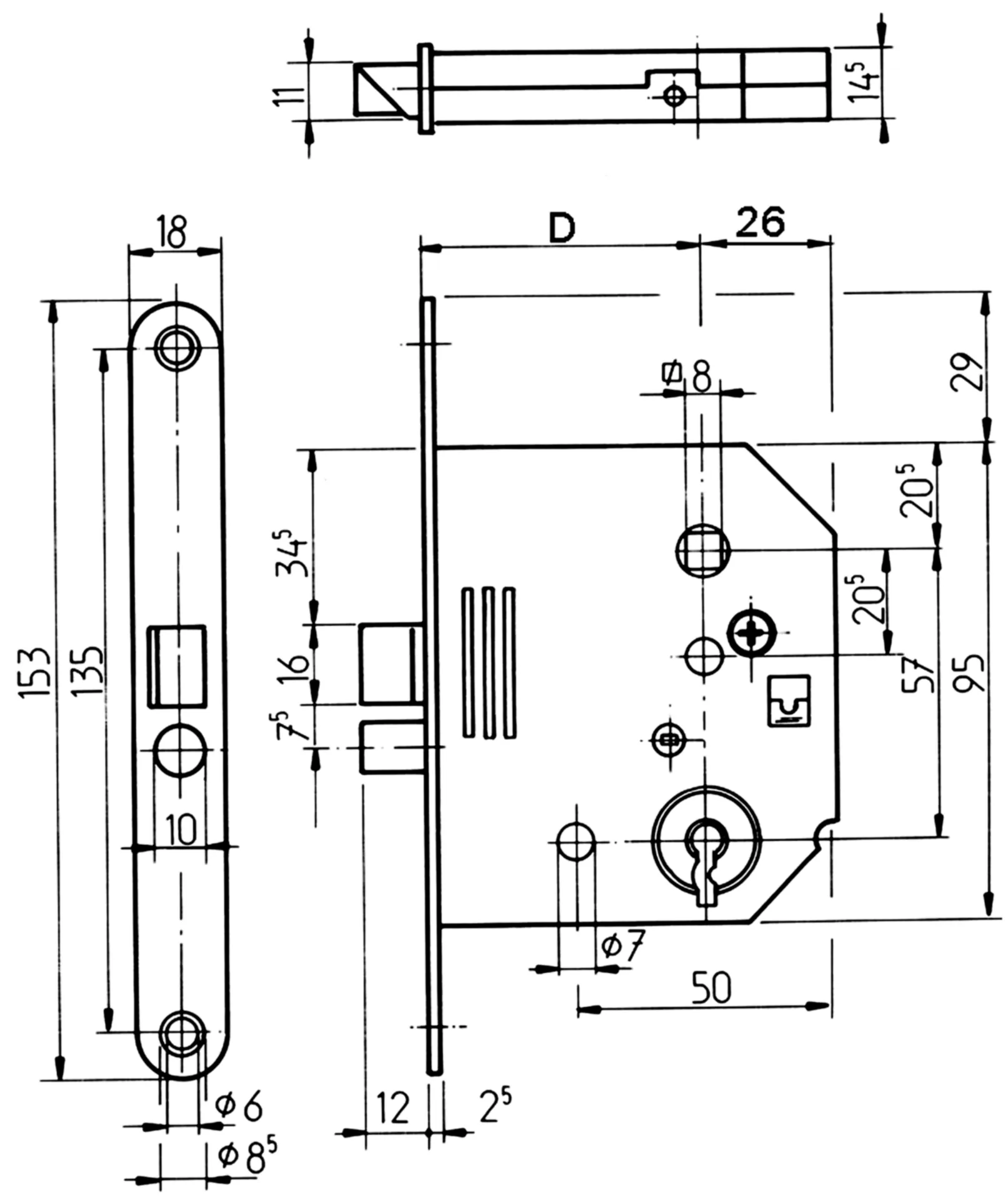 Lips 2132 Lancant-dormant pour porte (entraxe 57 mm, entrée 55 mm)