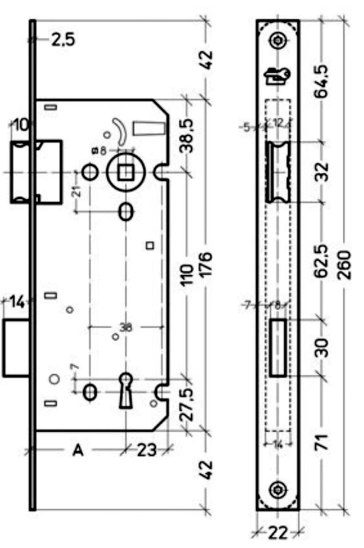 Dag-nachtslot BBT a1353 55/110 omkeerbaar Vplt. afg. 22 x 260 mm inox look