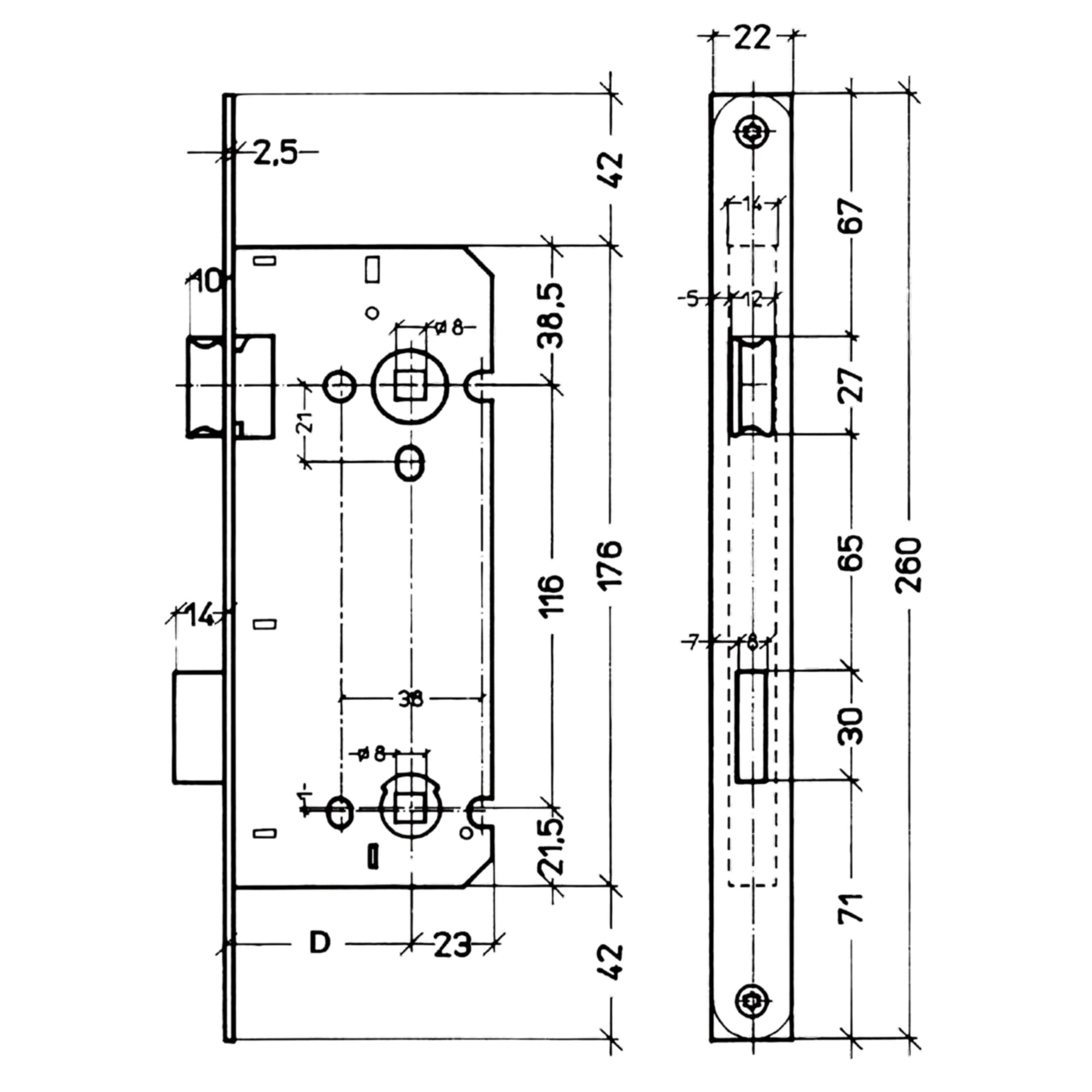 Toiletslot a1553 55/116 omkeerbaar vplt. afg. inox look 22 x 260 mm