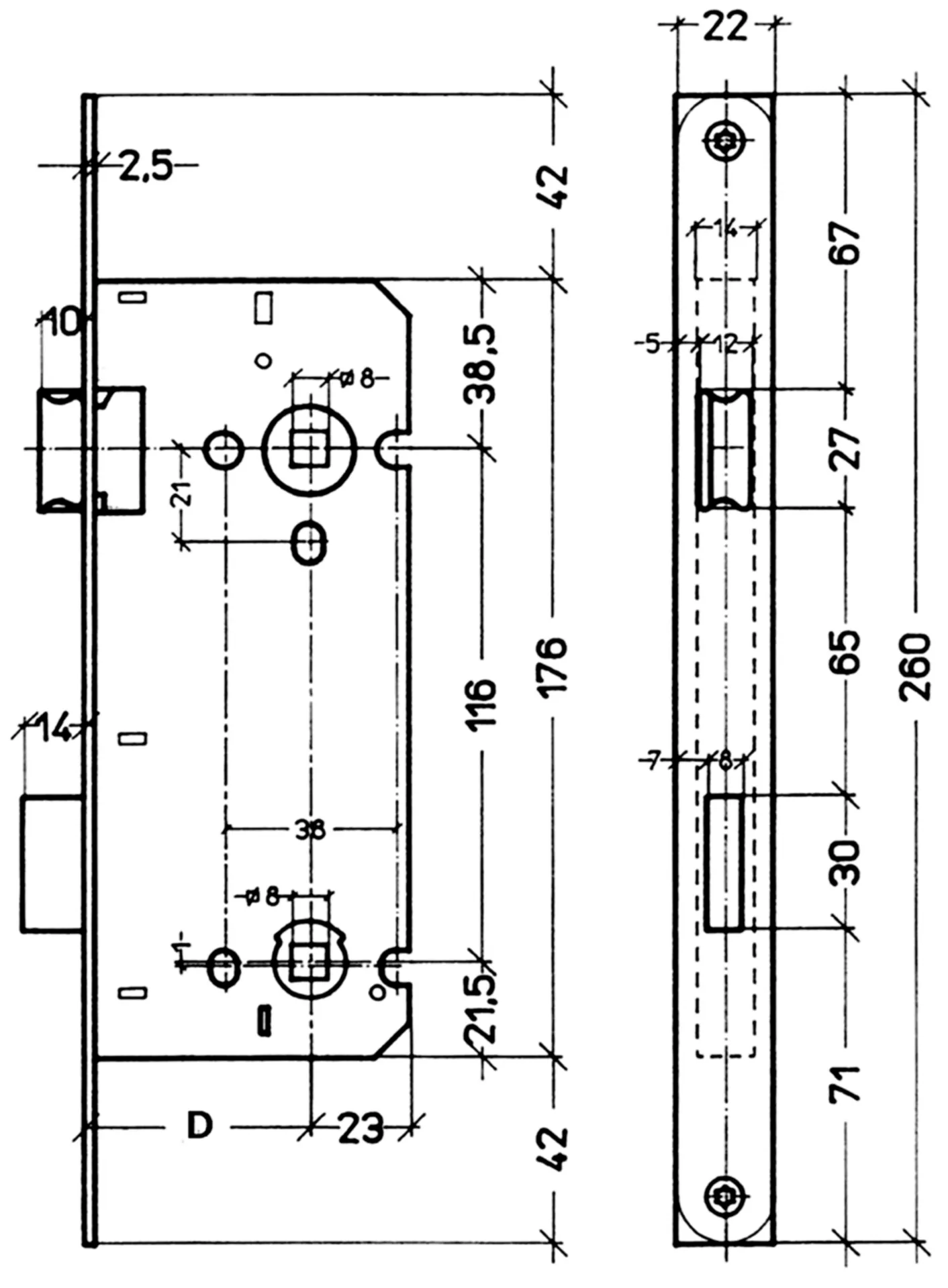 Toiletslot a1553 55/116 omkeerbaar vplt. afg. inox look 22 x 260 mm