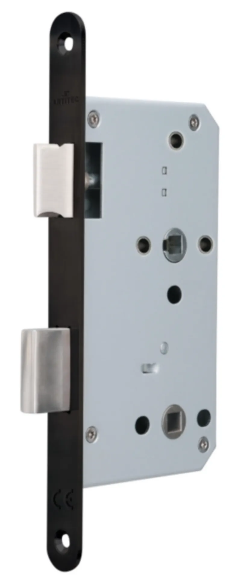 Artitec 9420 serrure de toilette réversible (entrée 60 mm, entraxe 72 mm, têtière inox noir)