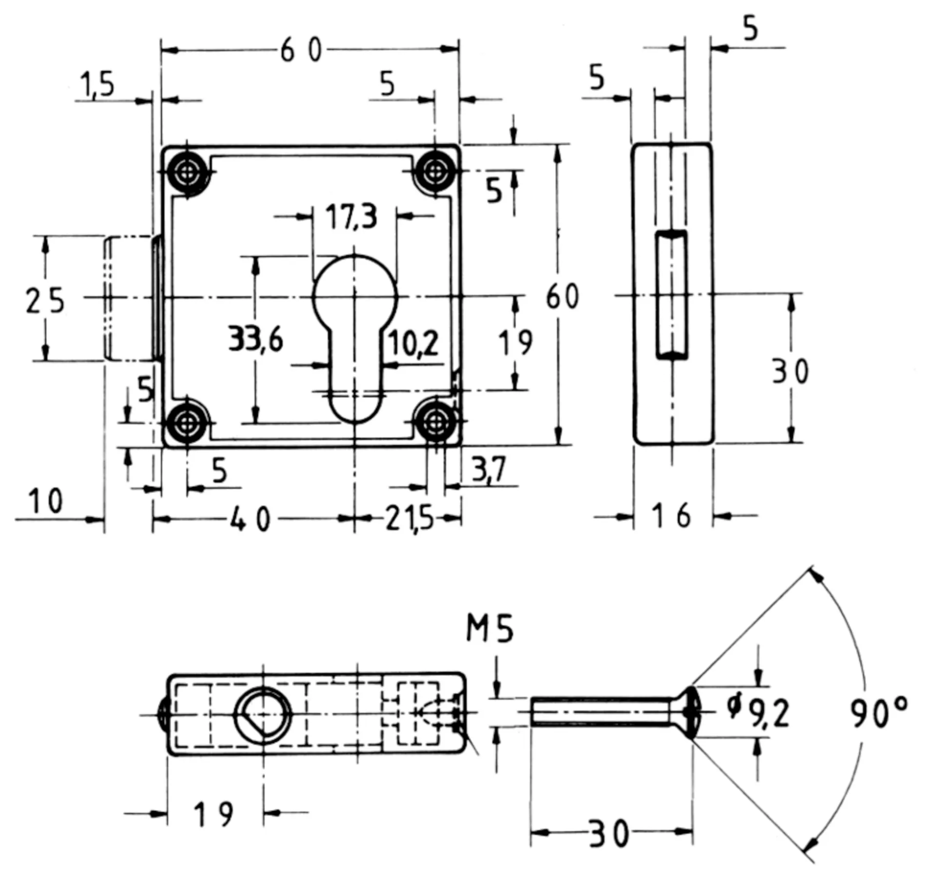 Junie 7403 PZ serrure à tringle sans tringles (pour cylindre profilé)