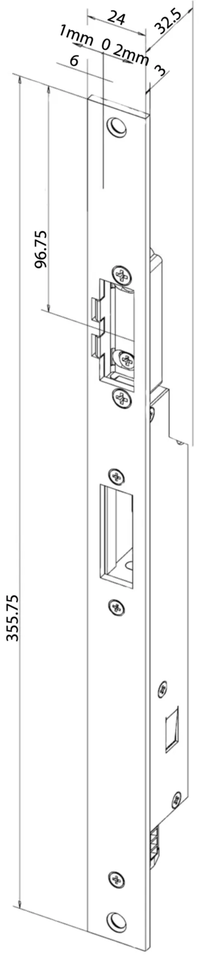 #MEDIATOR LINEAIRE DEUROPENER MET VLAKKE RECHTH VPL 355 X 28 X 3MM