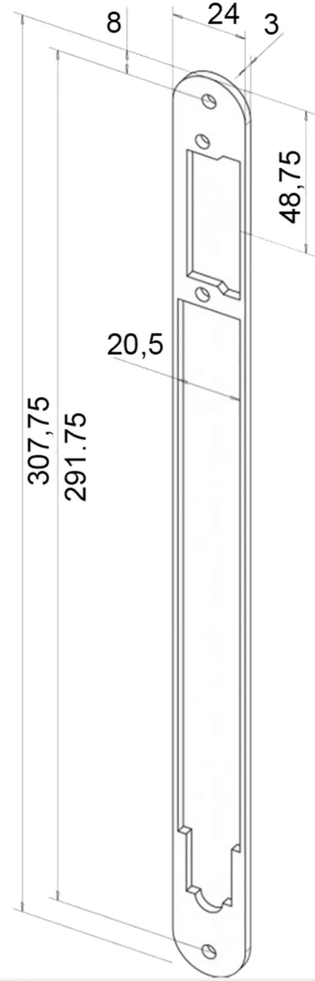 AFGERONDE AFSTANDSPLAAT 355 X 24 X 3MM VOOR MEDIATOR LINEAIRE DEUROPENER