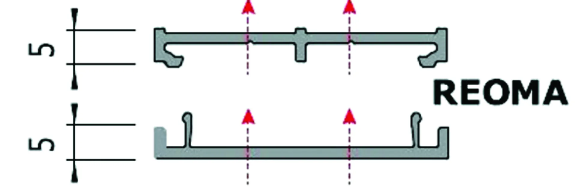 4 VERHOOGPROFIELEN & 2 AFDEKKAPPEN REOMA VOOR MAGNEETPROFIEL 2500X43X5 MM