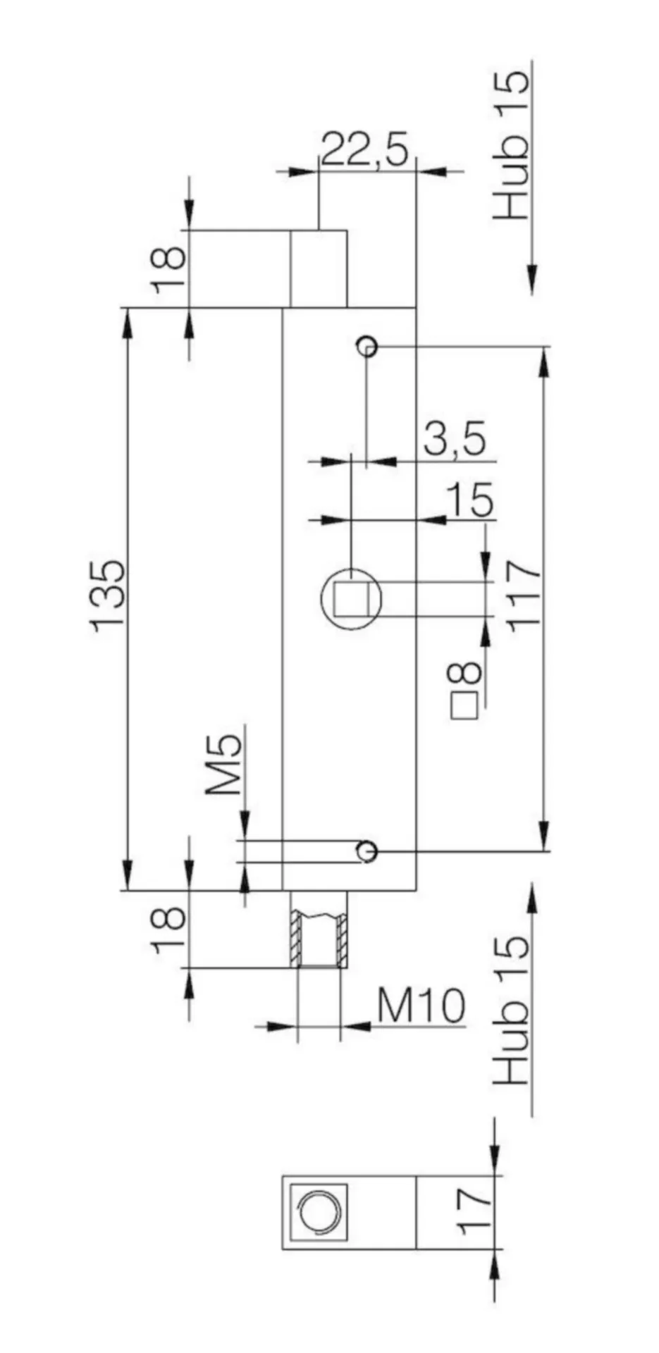 CREMONE A TRINGLE DENI 9231 30X17MM E15 POUR TRINGLE M10 CARRÉ 8MM ZINGUÉ