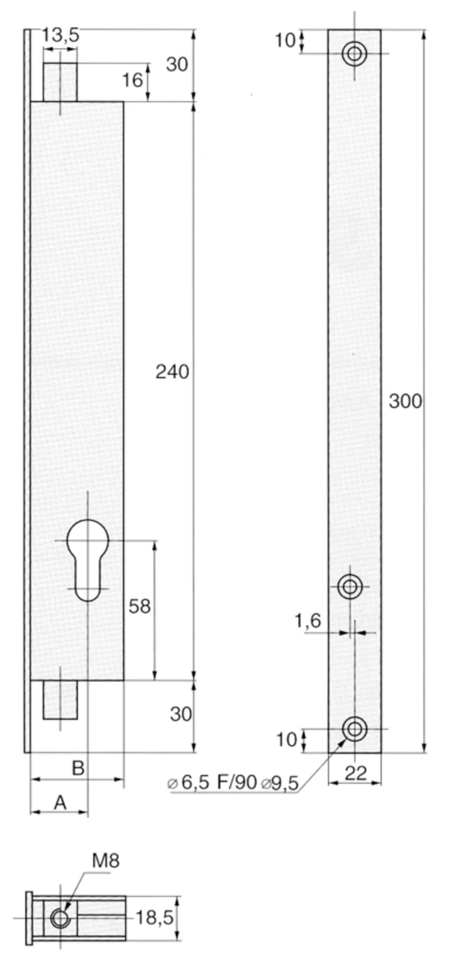 Stremler 2271 serrure à tringles (encastrable, réversible, verrouillable, E = 21 mm)