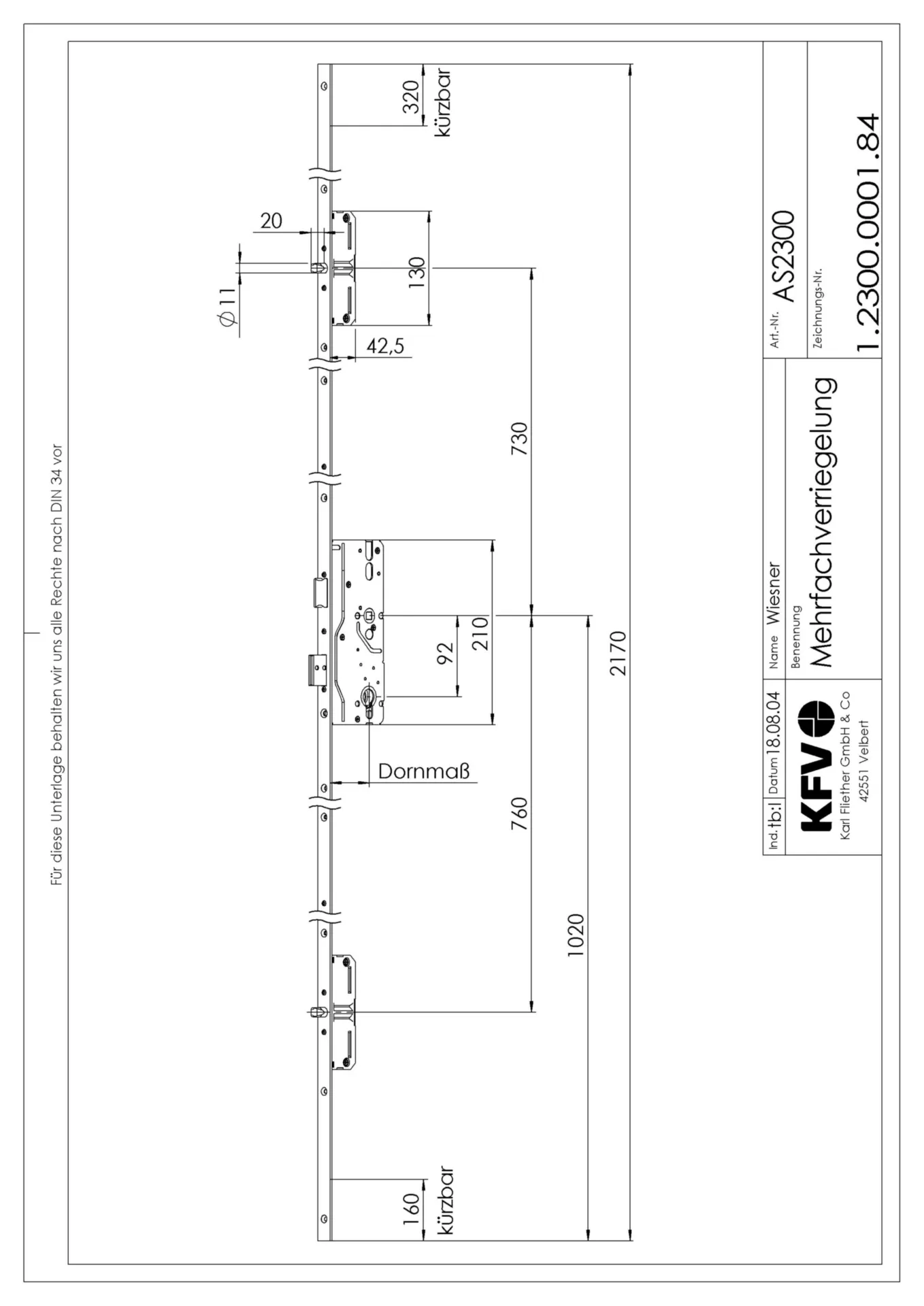 AS 2300-35-92-8 F16 - 2 BROCHES - ZINGUE ( cyl)