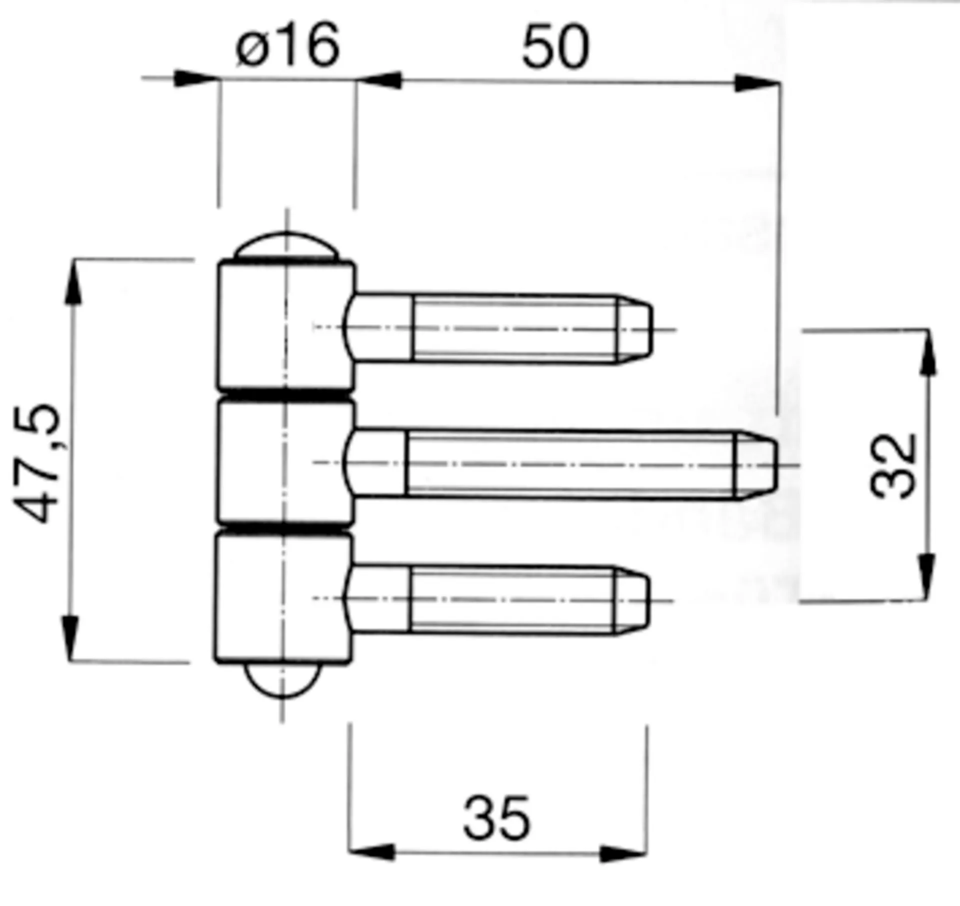 Anuba AN316GL-RA-WV scharnier (verzinkt, 3-delig, Ø16 mm)