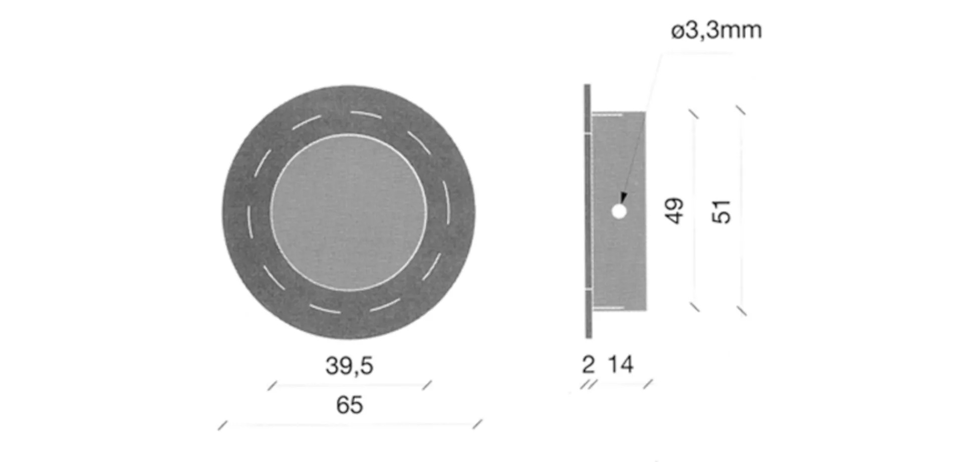 TL 0601 SS coquille ronde Ø 65 mm (inox encastrée, profondeur 14 mm)