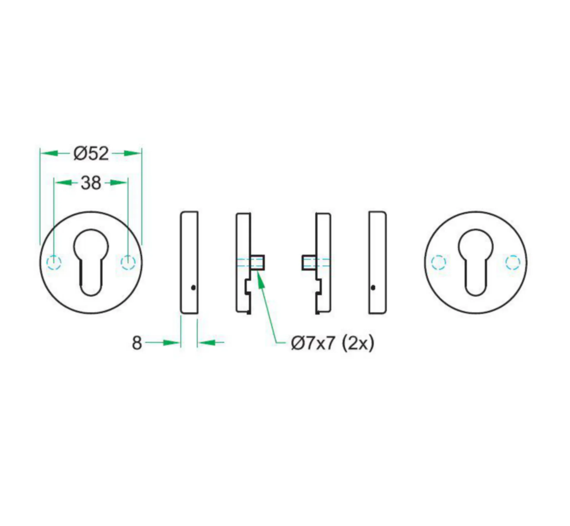 Rosace de clé pz (Paire) 50 mm inox avec crans