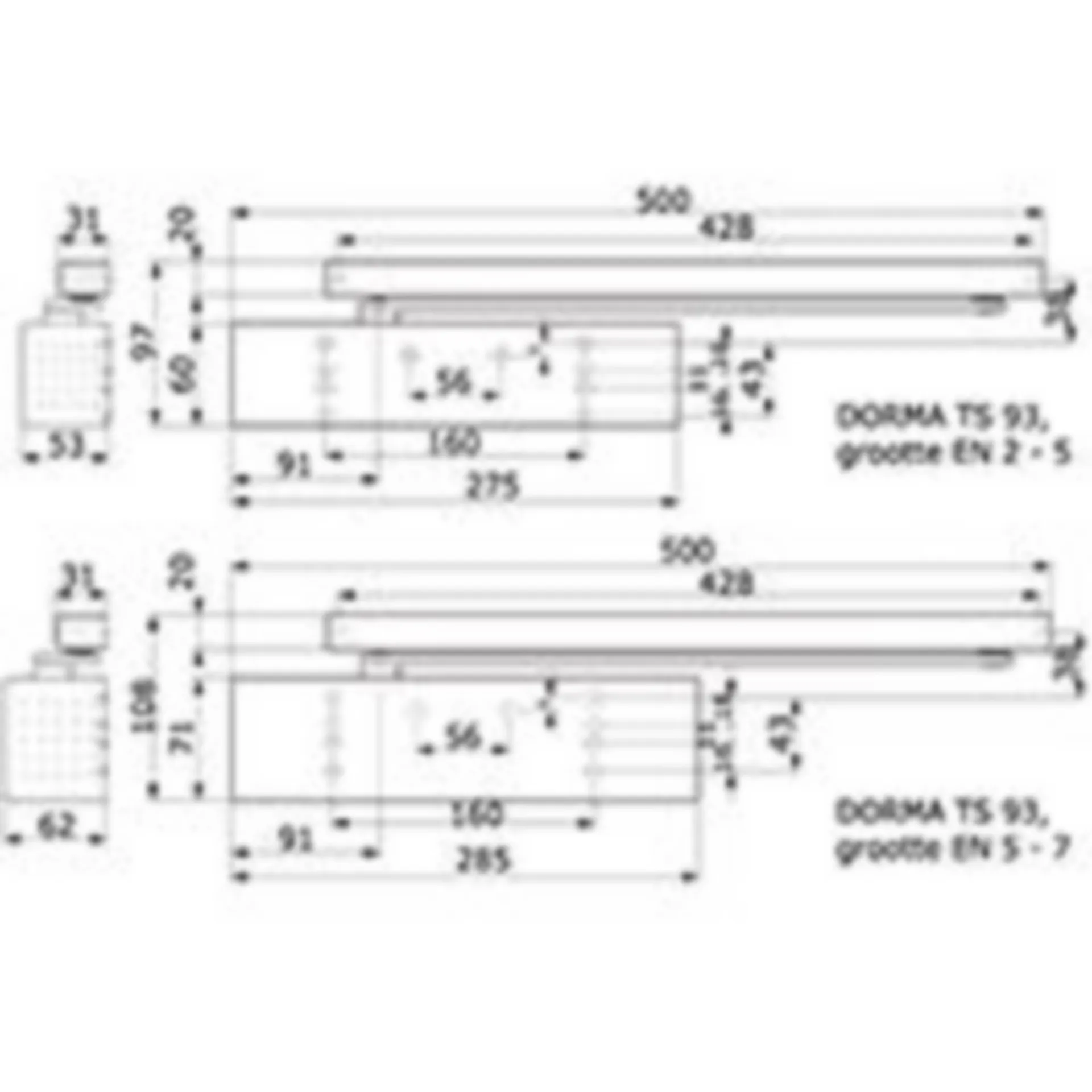 Ferme-porte TS 93 G, Contur, BC/OD+DC/SV,EN2-5 excluant bras glissant, Couleur argent