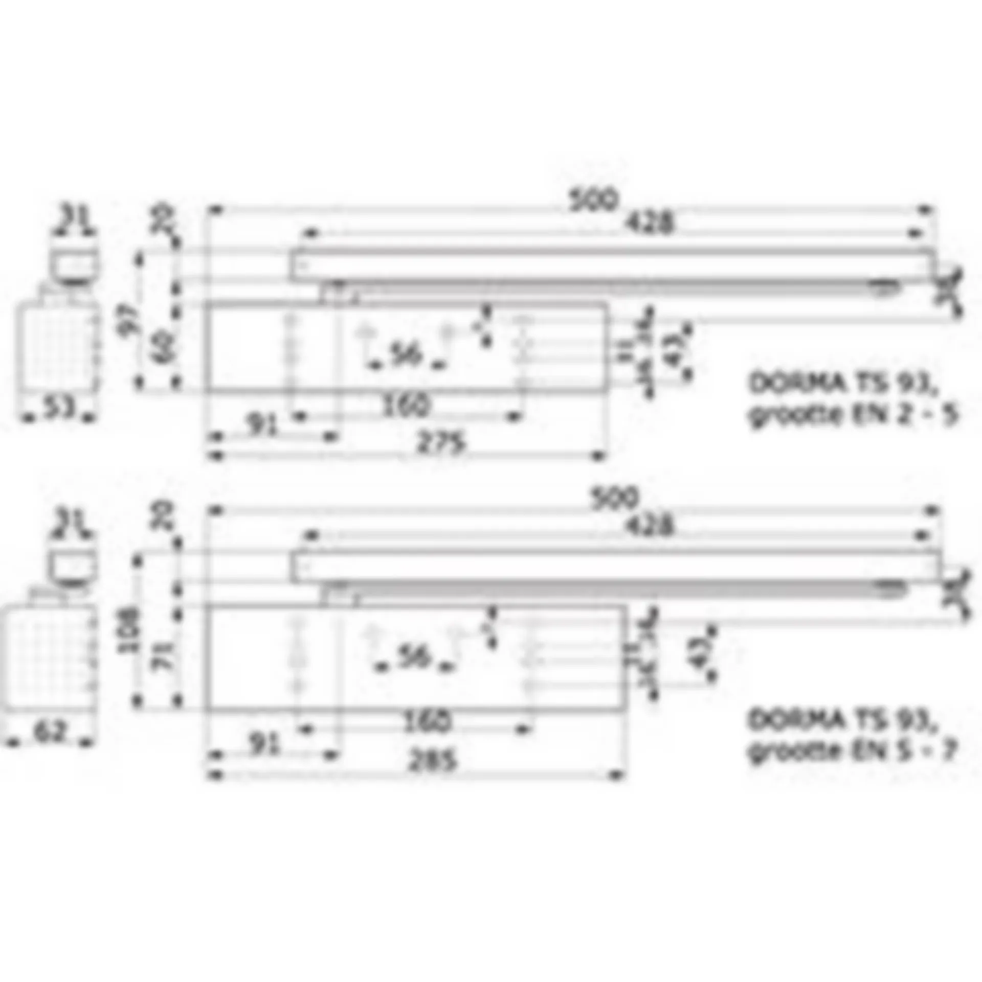 Ferme-porte TS 93 G, Contur, BC/OD+DC/SV,EN5-7 excluant bras glissant, Couleur argent