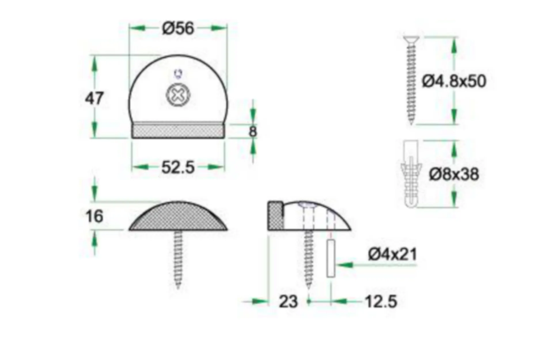 Artitec 01995 deurstop (halve maan, inox, vloermontage)