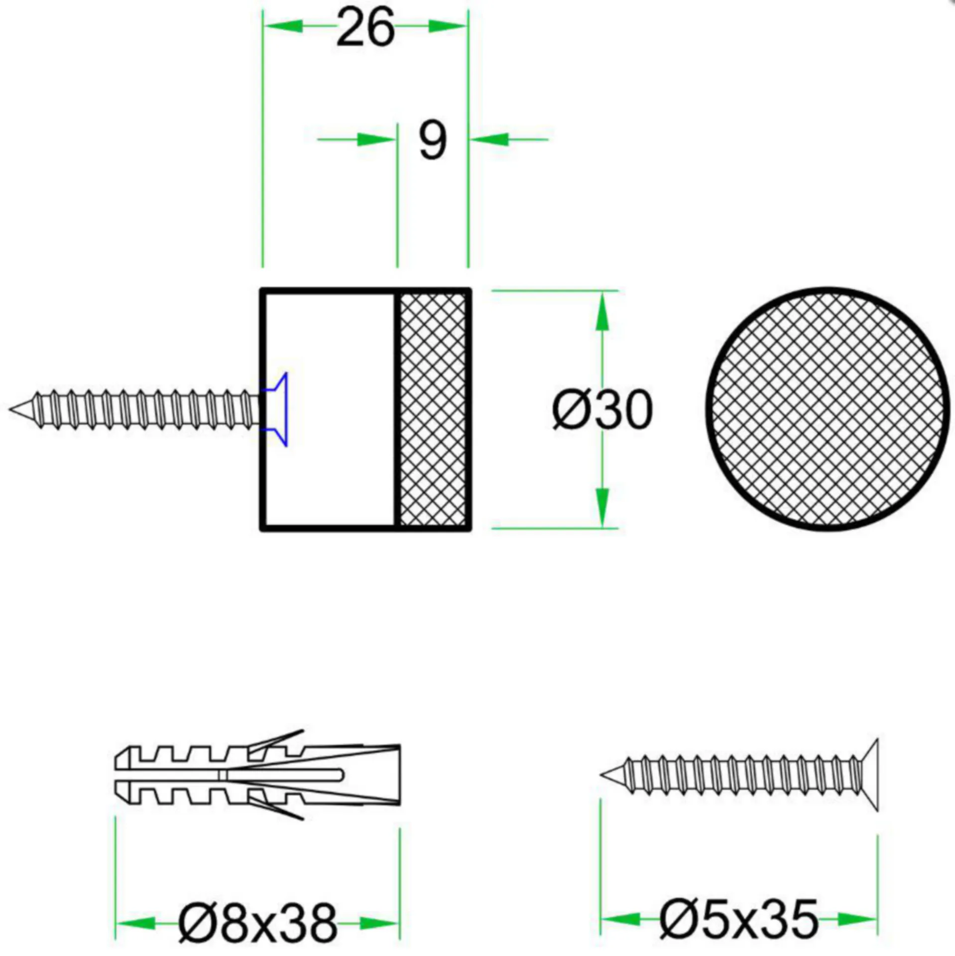 Artitec 01992 deurstop (wandmontage, inox, diameter 30 mm, hoogte 25 mm)