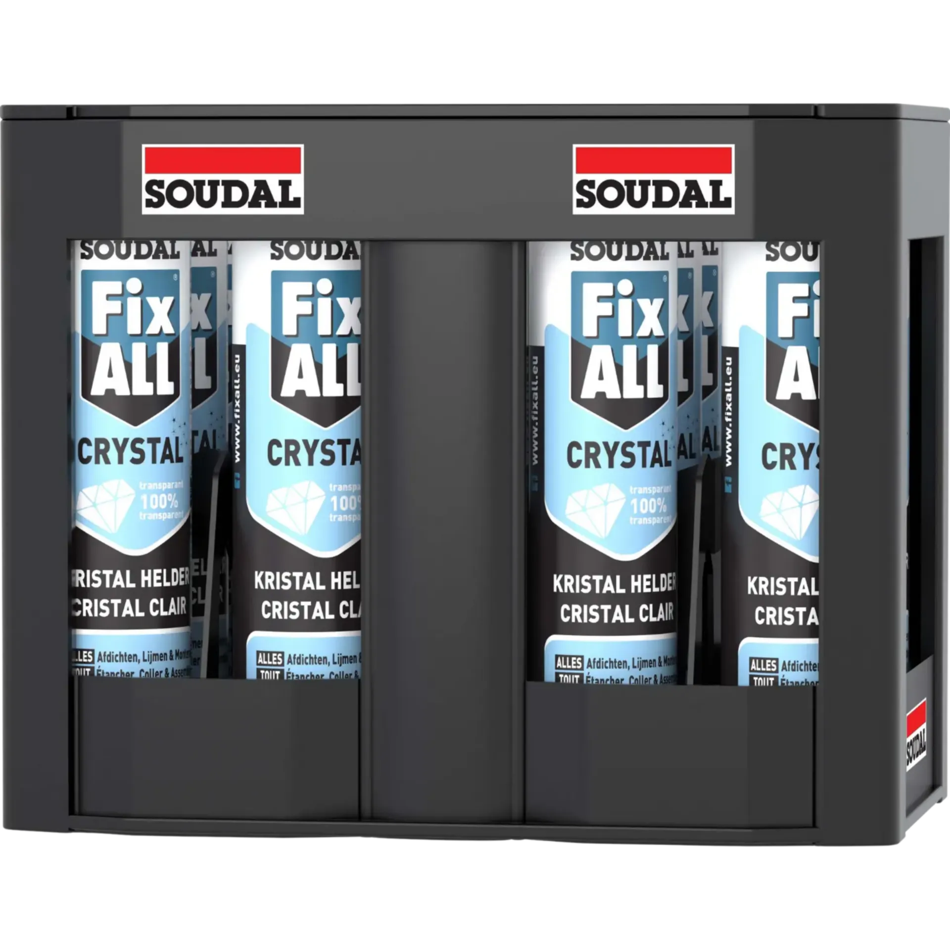 Box met 12 kokers lijmkit Fix All Crystal transparant 290 ml Box met 12 kokers lijmkit Fix All Crystal transparant 290 ml